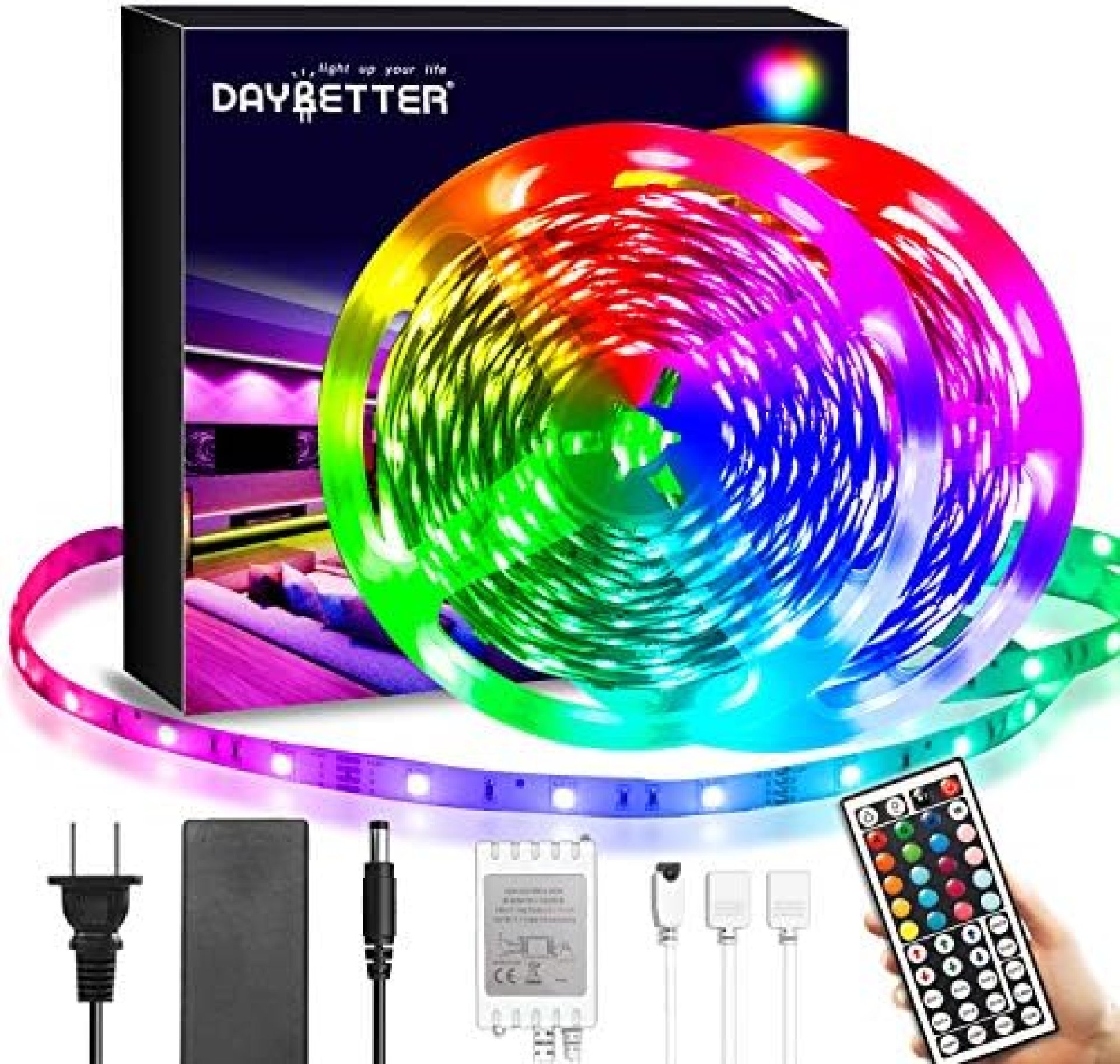 Daybetter Led Strip Lights 40ft, RGB Color Changing Led Strips with 44 Keys Remote Control for Room, Bedroom, Kitchen Decoration Daybetter Led Strip Lights 40ft, RGB Color Changing Led Strips with 44 Keys Remote Control for Room, Bedroom, Kitchen Decoration
