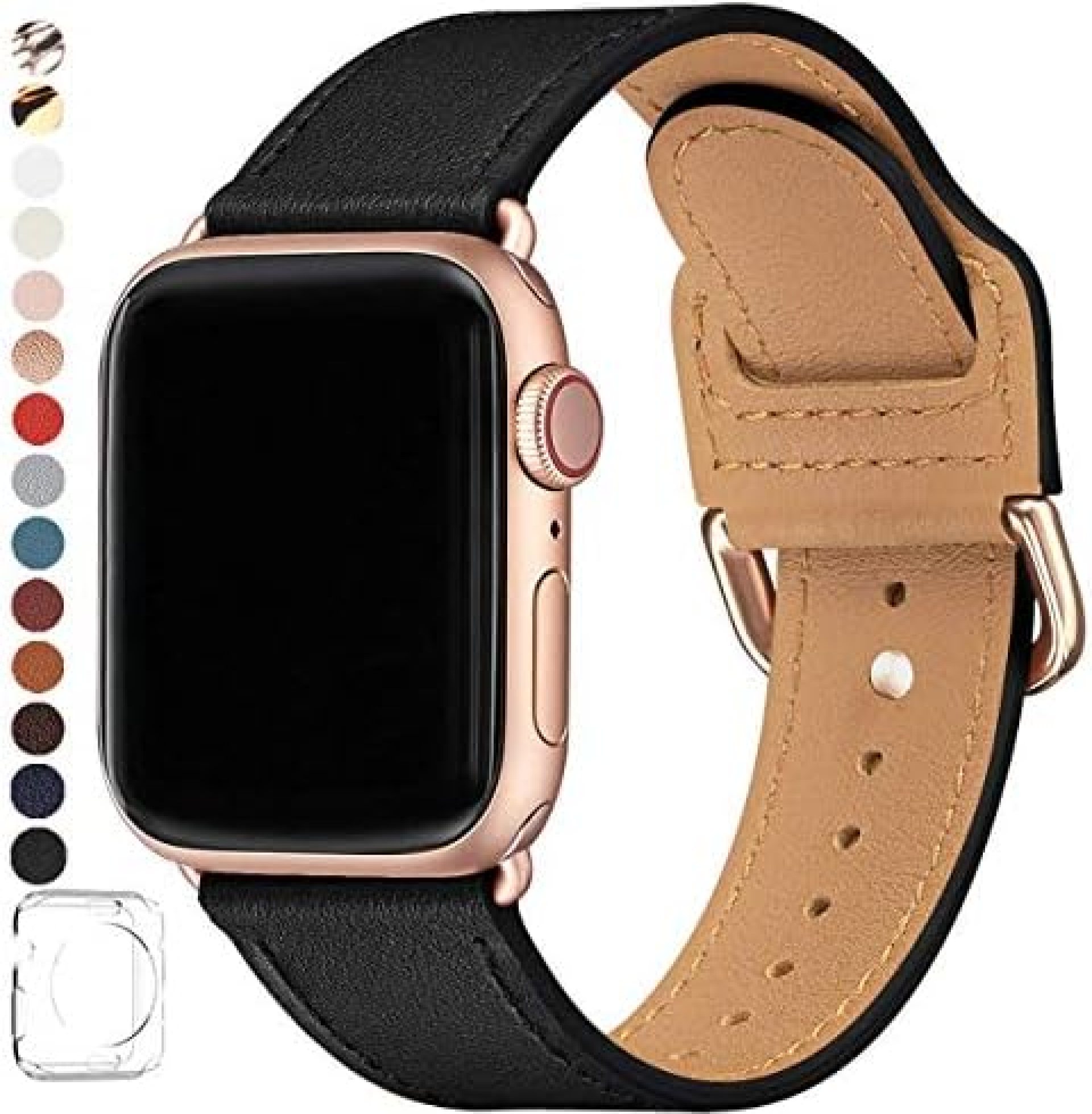 POWER PRIMACY Bands Compatible with Apple Watch Band 38mm 40mm 42mm 44mm, Top Grain Leather Smart Watch Strap Compatible for Men Women iWatch Series 6 5 4 3 2 1,SE (Black/Rosegold, 38mm/40mm) POWER PRIMACY Bands Compatible with Apple Watch Band 38mm 40mm 42mm 44mm, Top Grain Leather Smart Watch Strap Compatible for Men Women iWatch Series 6 5 4 3 2 1,SE (Black/Rosegold, 38mm/40mm)