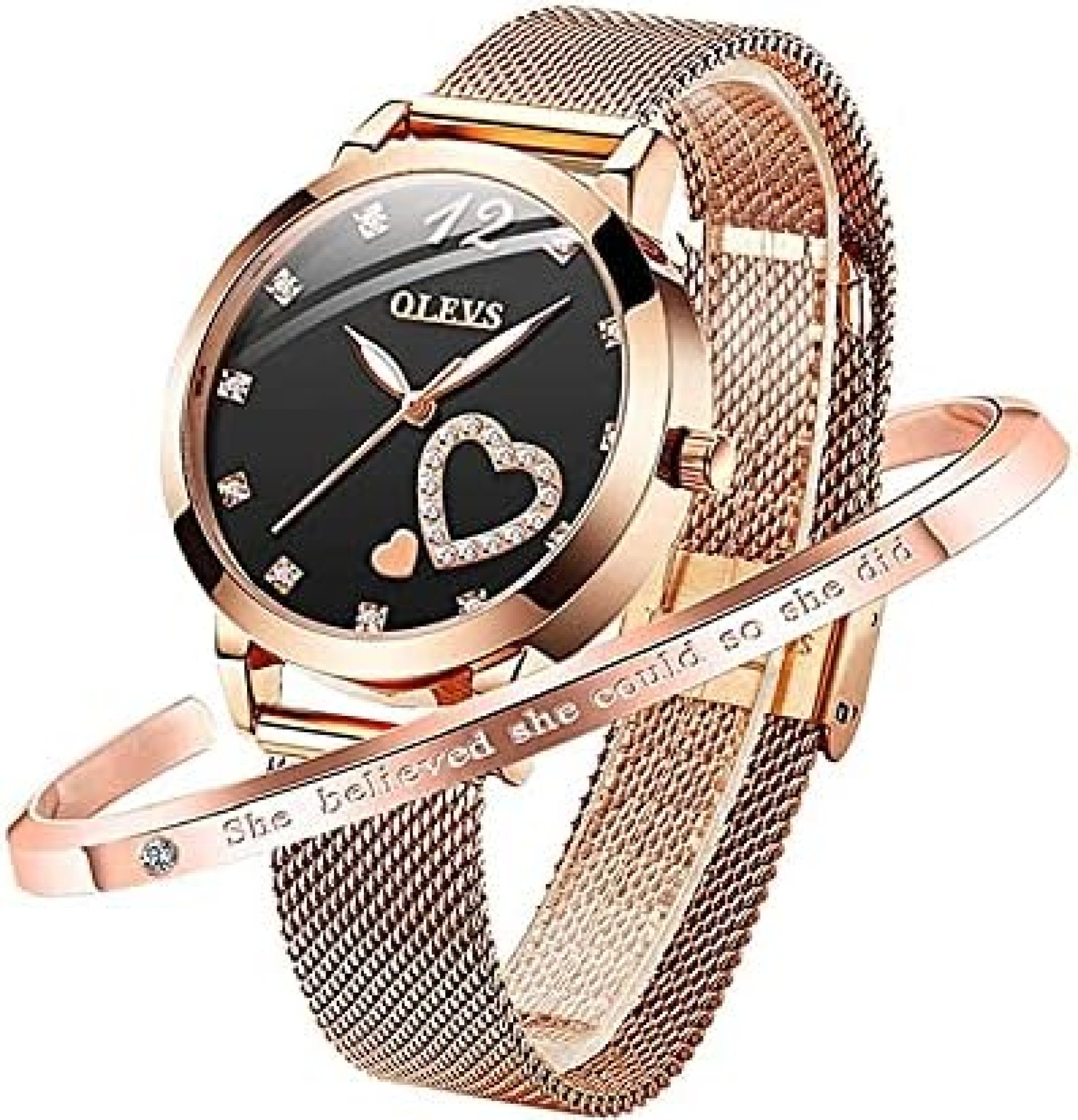 Womens Rose Gold Heart Watches Ladies Dress Fashion Diamond Luminous Waterproof Watch Analog Quartz Stainless Steel Strip Wristwatch Bracelet Set Womens Rose Gold Heart Watches Ladies Dress Fashion Diamond Luminous Waterproof Watch Analog Quartz Stainless Steel Strip Wristwatch Bracelet Set