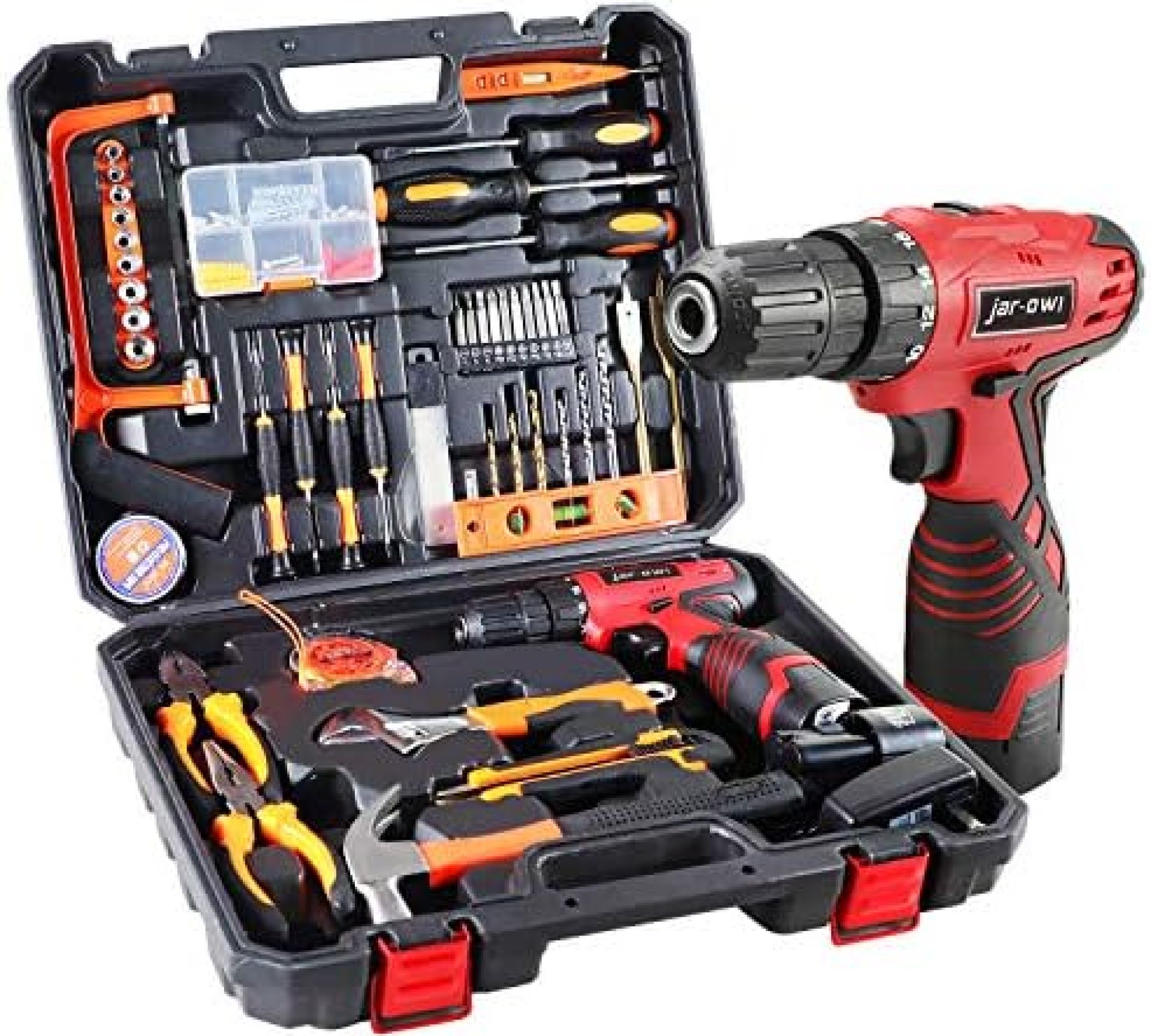 jar-owl 60-Piece Tool Set with Drill, Power Tool Set with 16.8V Lithium Cordless Drill Driver for Home Repair Tool Kit jar-owl 60-Piece Tool Set with Drill, Power Tool Set with 16.8V Lithium Cordless Drill Driver for Home Repair Tool Kit