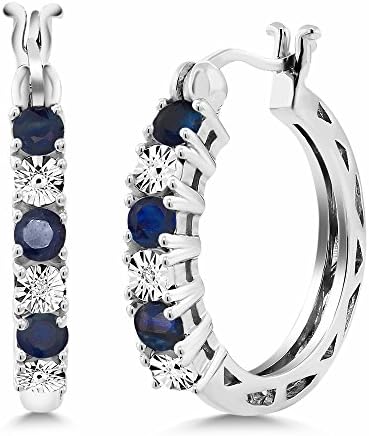 Gem Stone King 925 Sterling Silver Blue Sapphire and White Lab Grown Diamond Accent Women’s Hoop Earrings (0.83 Cttw, 22MM = 0.85 Inches Diameter) Gem Stone King 925 Sterling Silver Blue Sapphire and White Lab Grown Diamond Accent Women’s Hoop Earrings (0.83 Cttw, 22MM = 0.85 Inches Diameter)