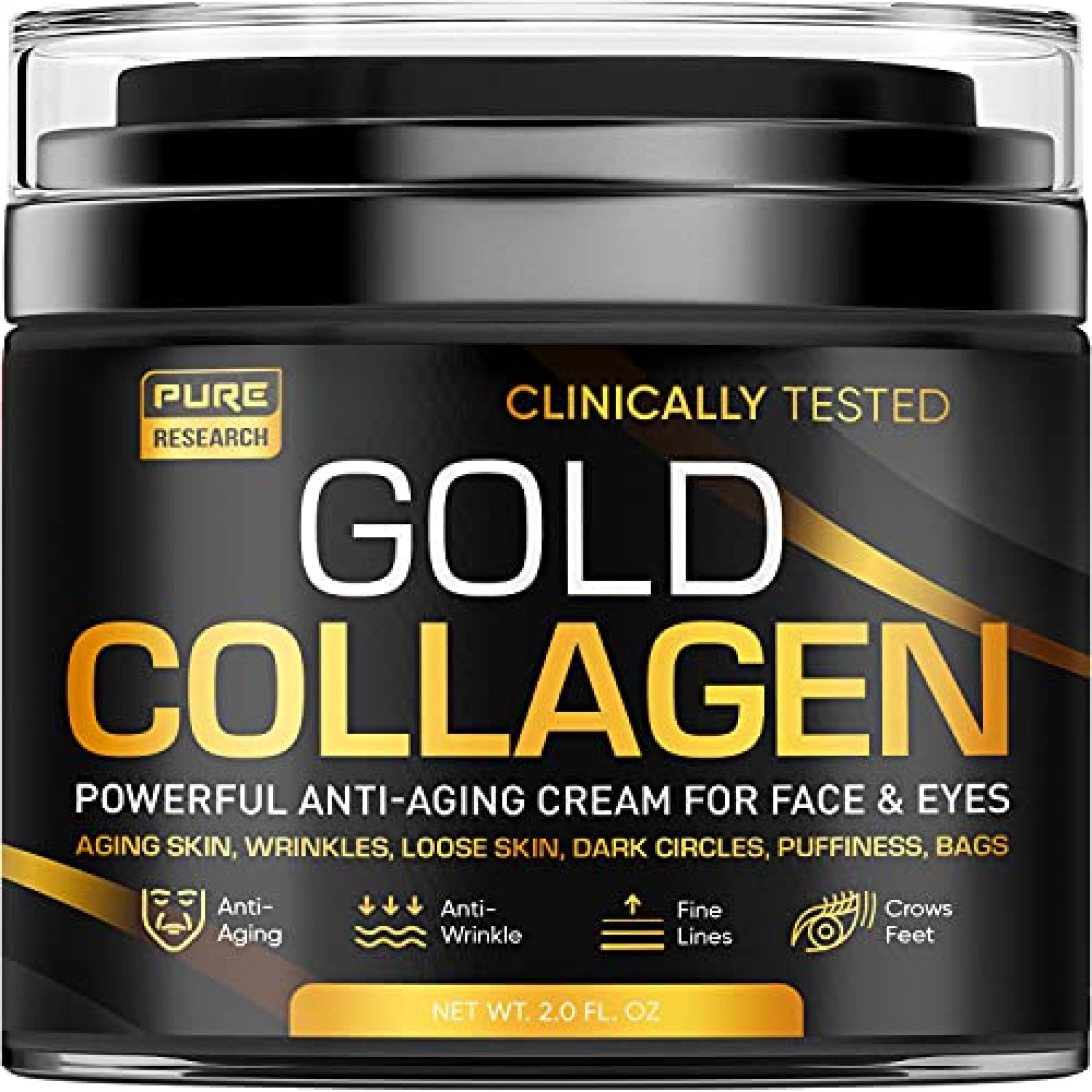 Gold Collagen Cream – Anti Aging Face Moisturizer & Under Eye Mask – Puffy Eyes & Bags – Dark Circles – Day & Night – Made in USA – Natural Hyaluronic Acid & Vitamin C – Wrinkles & Fine Lines – 1.7oz Gold Collagen Cream – Anti Aging Face Moisturizer & Under Eye Mask – Puffy Eyes & Bags – Dark Circles – Day & Night – Made in USA – Natural Hyaluronic Acid & Vitamin C – Wrinkles & Fine Lines – 1.7oz