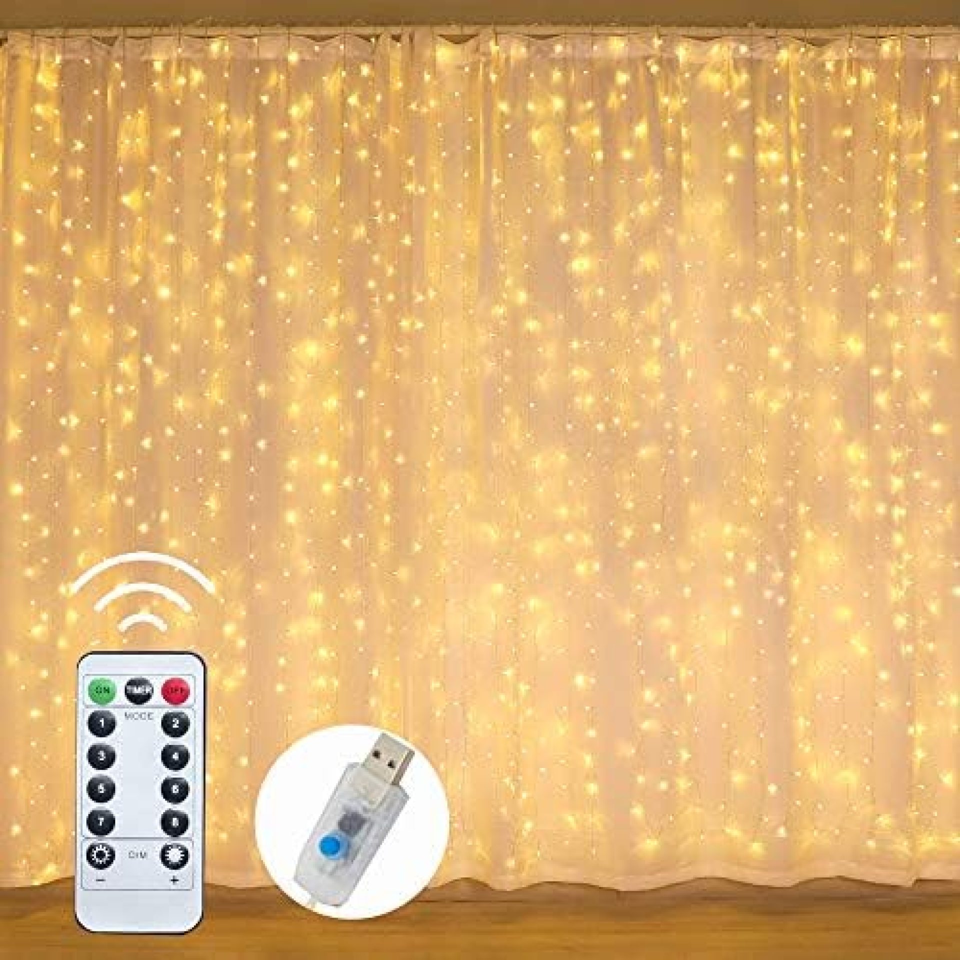 Dazzle Bright Curtain String Lights, 300 LED 9.8ft x9.8ft Warm White Fairy Lights with 8 Modes, Waterproof Lights for Bedroom Christmas Party Wedding Home Wall Decor Dazzle Bright Curtain String Lights, 300 LED 9.8ft x9.8ft Warm White Fairy Lights with 8 Modes, Waterproof Lights for Bedroom Christmas Party Wedding Home Wall Decor