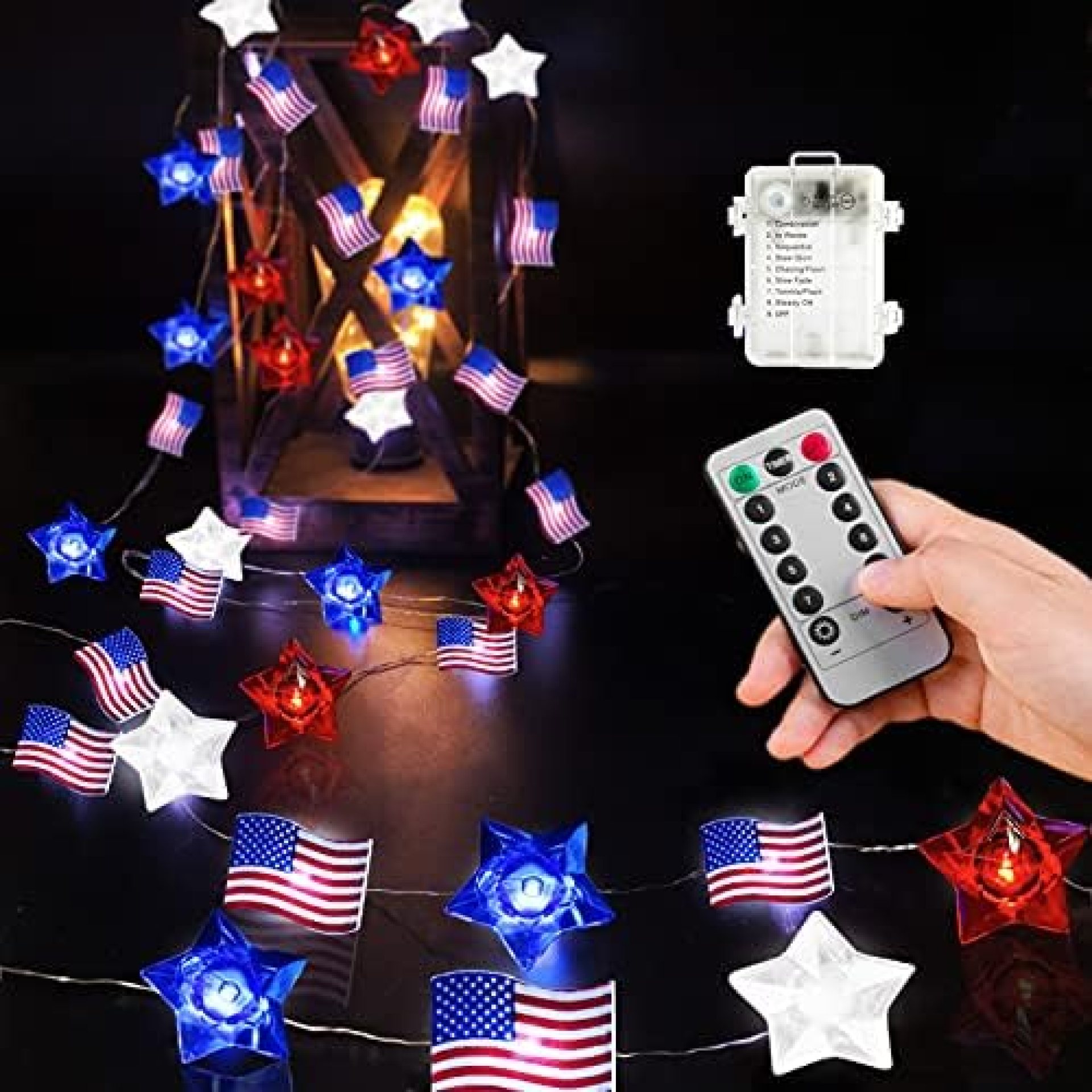 Ucutely Independence Day Decor Lights,13FT 40LED American Flag String Lights,Red White Blue Star Lights with Remote Control, Pefect for Memorial Day, 4th of July, Independence Day Ucutely Independence Day Decor Lights,13FT 40LED American Flag String Lights,Red White Blue Star Lights with Remote Control, Pefect for Memorial Day, 4th of July, Independence Day
