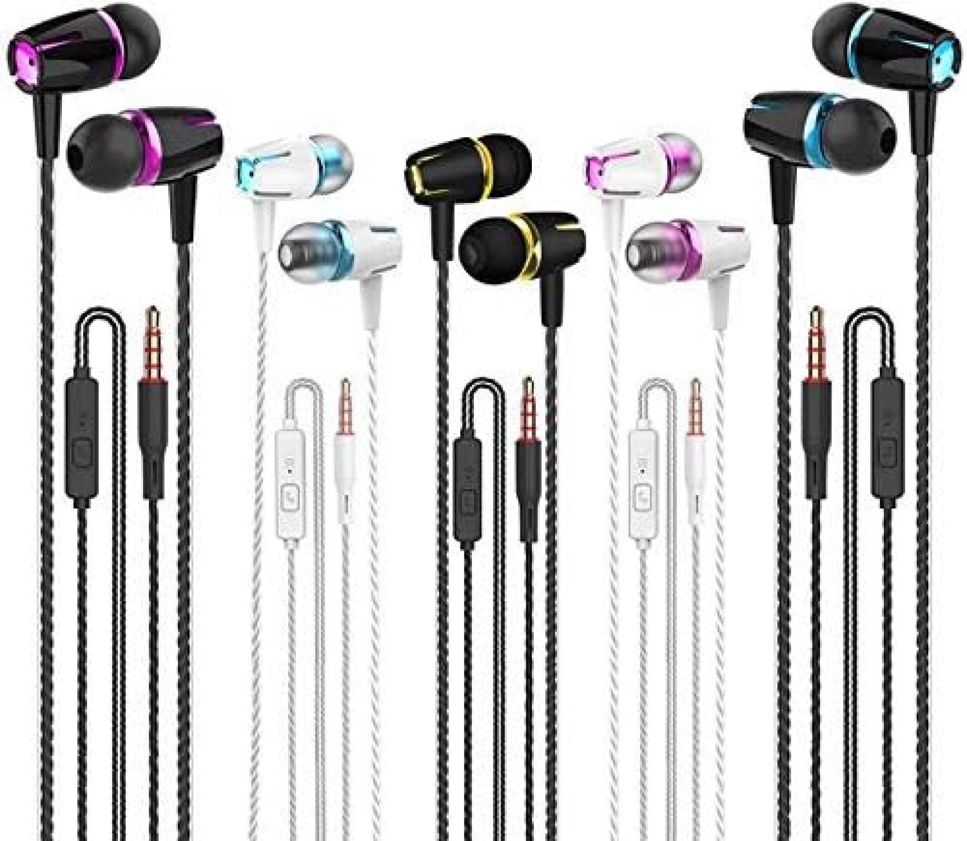 Earbuds Wired with Microphone Pack of 5, Noise Isolating in-Ear Headphones, Powerful Heavy Bass, High Definition, Earphones Compatible with iPhone, iPod, iPad, MP3, Samsung, and Most 3.5mm Jack Earbuds Wired with Microphone Pack of 5, Noise Isolating in-Ear Headphones, Powerful Heavy Bass, High Definition, Earphones Compatible with iPhone, iPod, iPad, MP3, Samsung, and Most 3.5mm Jack