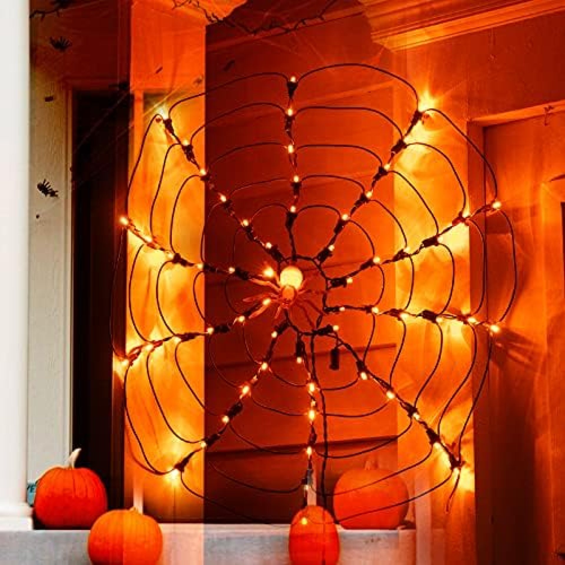 Halloween Spider Web Lights with Huge Spider Waterproof 60 LED Orange Lights and Black Net for Porch Yard Bar Haunted House Window Decoration Indoor and Outdoor Scary Party Ornament Halloween Spider Web Lights with Huge Spider Waterproof 60 LED Orange Lights and Black Net for Porch Yard Bar Haunted House Window Decoration Indoor and Outdoor Scary Party Ornament