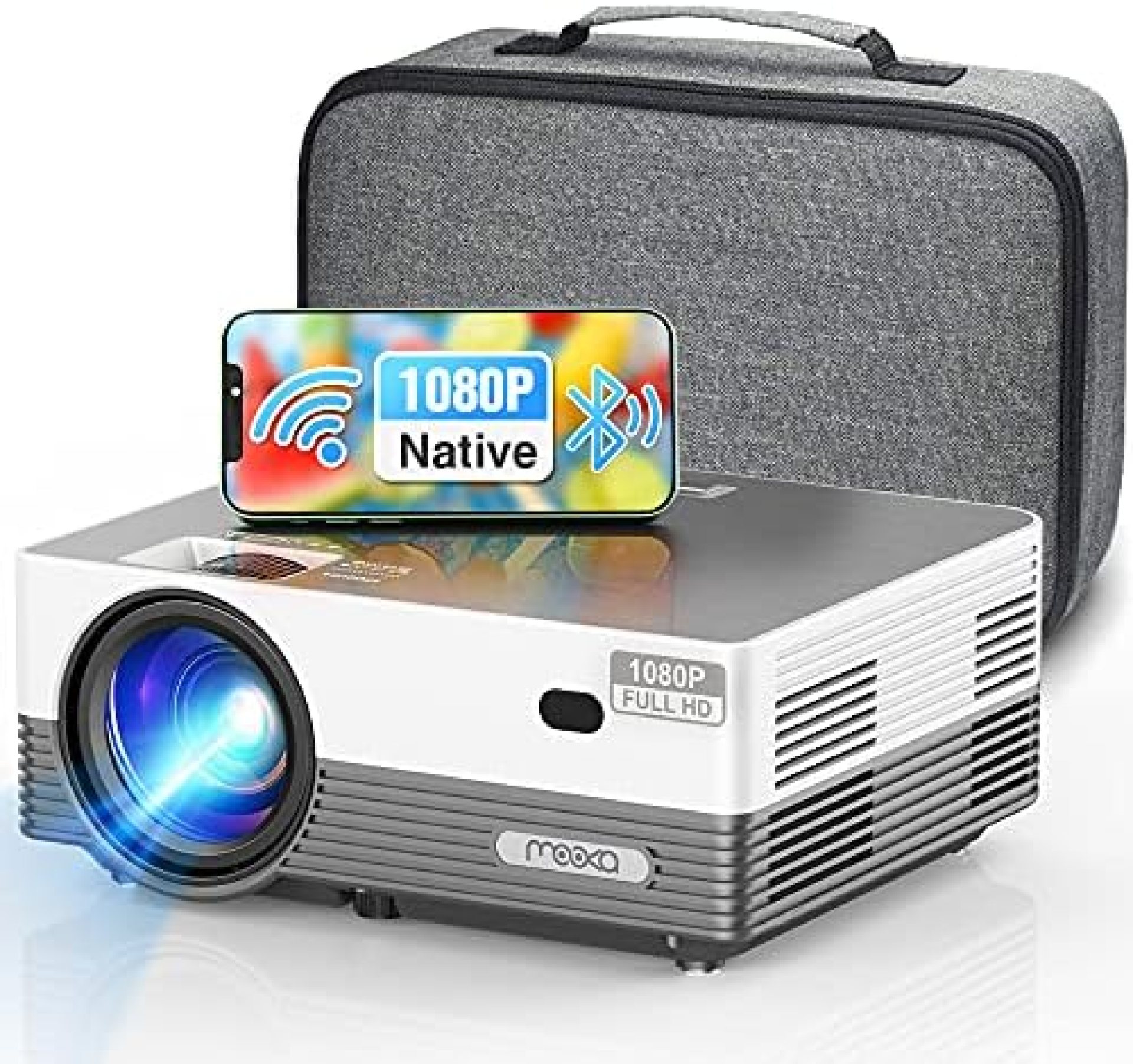 MOOKA Q6 Native 1080P WiFi Bluetooth Projector,Upgraded 8500L HD Video Projector with Carrying Bag,Support 4K &300"Display,Home&Outdoor Movie Projector Compatible with iOS/Android/PC/TV Stick/PS4 MOOKA Q6 Native 1080P WiFi Bluetooth Projector,Upgraded 8500L HD Video Projector with Carrying Bag,Support 4K &300"Display,Home&Outdoor Movie Projector Compatible with iOS/Android/PC/TV Stick/PS4