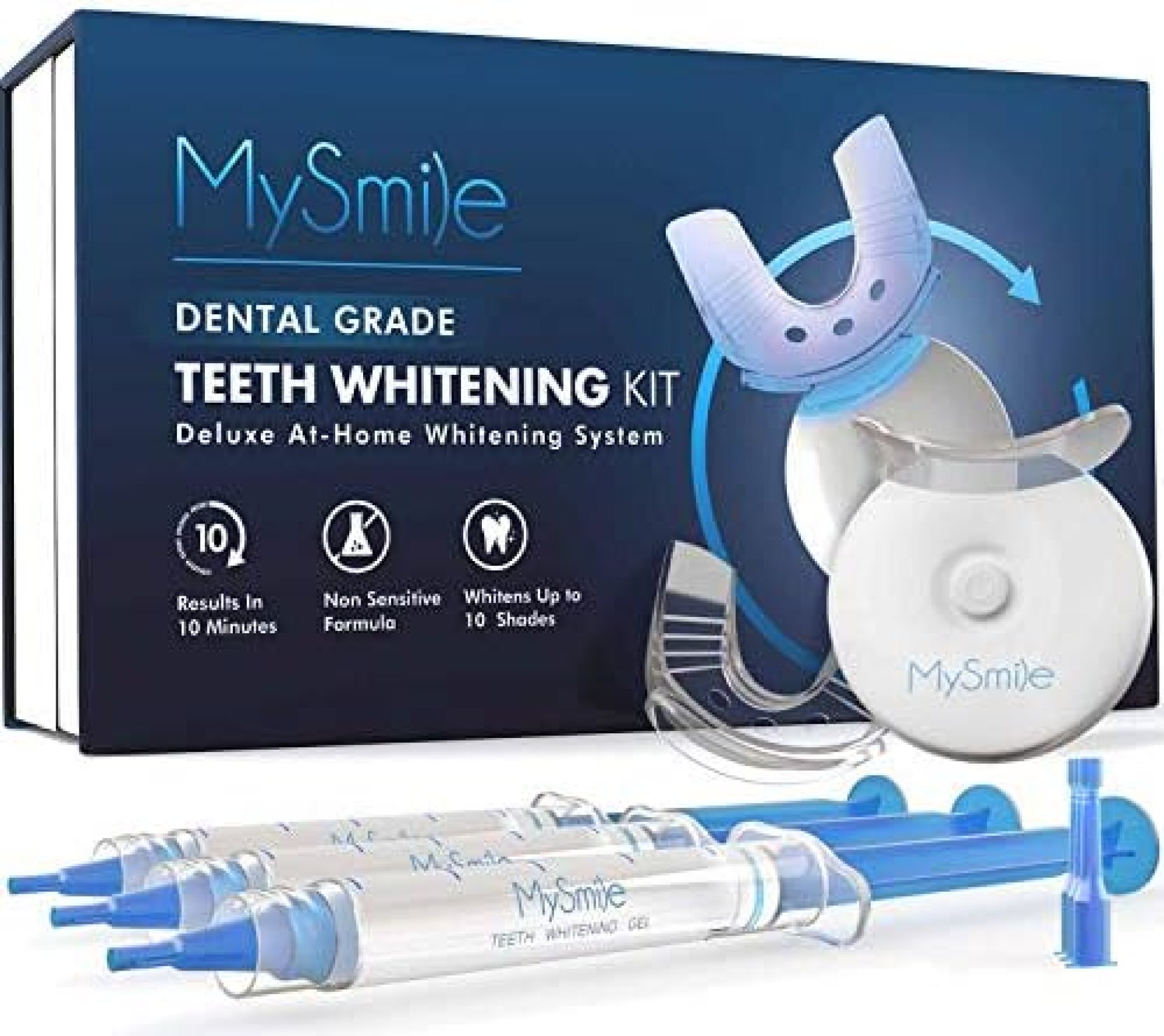 MySmile Teeth Whitening Kit with LED Light, 10 Min Non-Sensitive Fast Teeth Whitener with 3 Carbamide Peroxide Teeth Whitening Gel, Helps to Remove Stains from Coffee, Smoking, Wines, Soda, Food MySmile Teeth Whitening Kit with LED Light, 10 Min Non-Sensitive Fast Teeth Whitener with 3 Carbamide Peroxide Teeth Whitening Gel, Helps to Remove Stains from Coffee, Smoking, Wines, Soda, Food