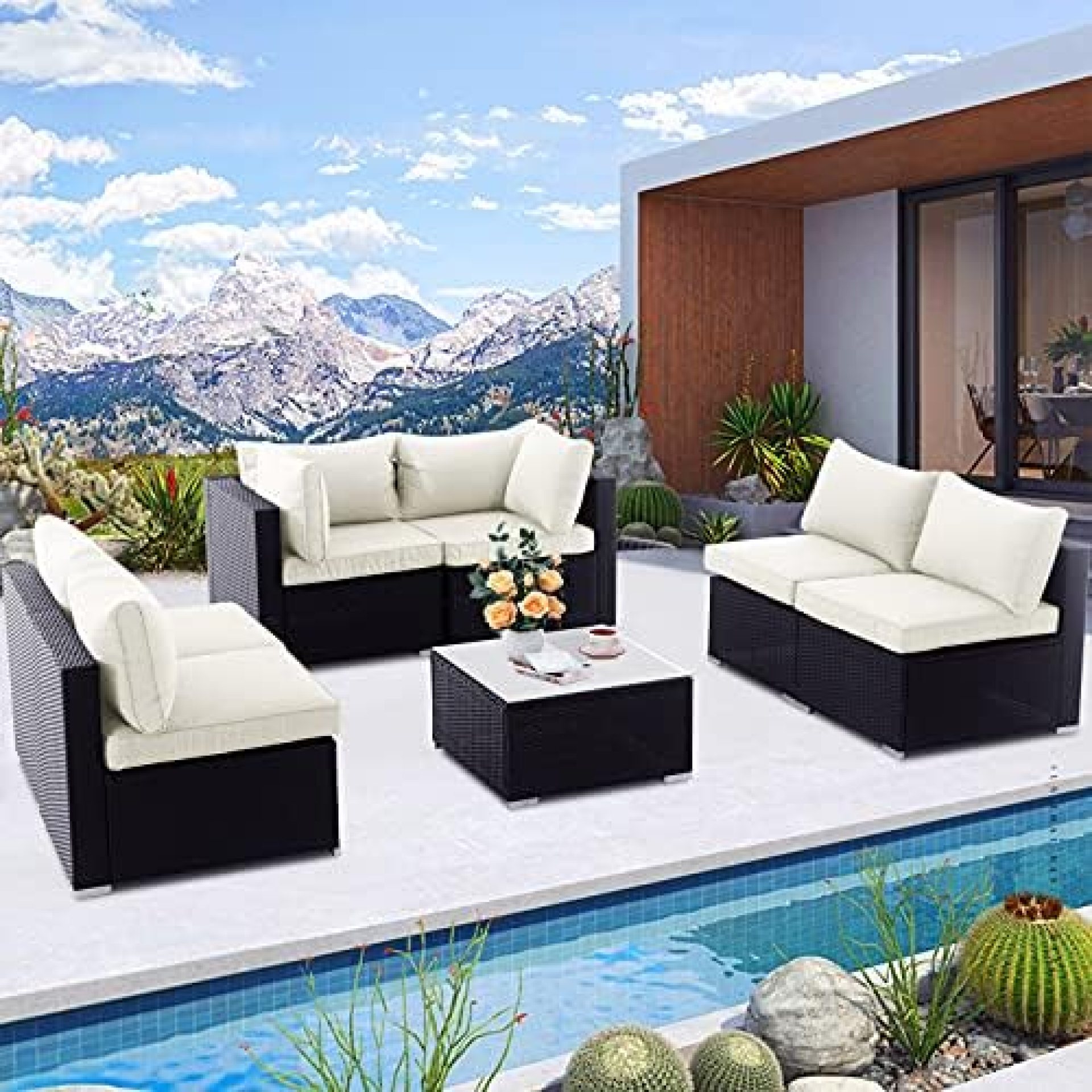 Patio Furniture Sets, 7 Pieces Outdoor Patio Conversation Sets – All Weather Rattan Wicker Sectional Sofa Set with Glass Coffee Table and Cushion… Patio Furniture Sets, 7 Pieces Outdoor Patio Conversation Sets – All Weather Rattan Wicker Sectional Sofa Set with Glass Coffee Table and Cushion…