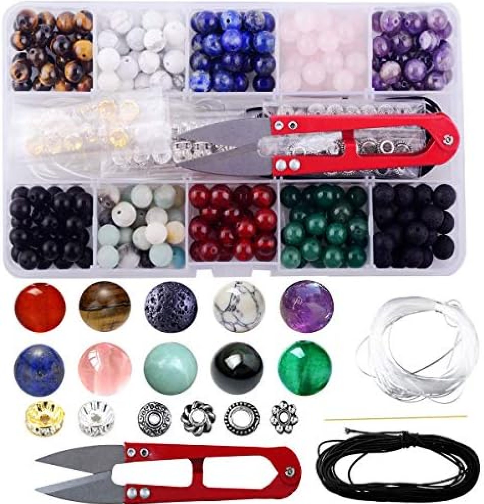 Stone Beads Box Set Kits 240pcs 8mm Round Loose Gemstone Natural Amethyst Lava Stone Amazonlite Assorted Color with Accessories Tools for Bracelet Jewelry Making (Stone Beads Kits) Stone Beads Box Set Kits 240pcs 8mm Round Loose Gemstone Natural Amethyst Lava Stone Amazonlite Assorted Color with Accessories Tools for Bracelet Jewelry Making (Stone Beads Kits)
