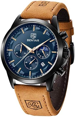 BENYAR Men’s Watches Waterproof Sport Military Watch for Men Multifunction Chronograph Black Fashion Quartz Wristwatches Calendar with Leather Strap BENYAR Men’s Watches Waterproof Sport Military Watch for Men Multifunction Chronograph Black Fashion Quartz Wristwatches Calendar with Leather Strap