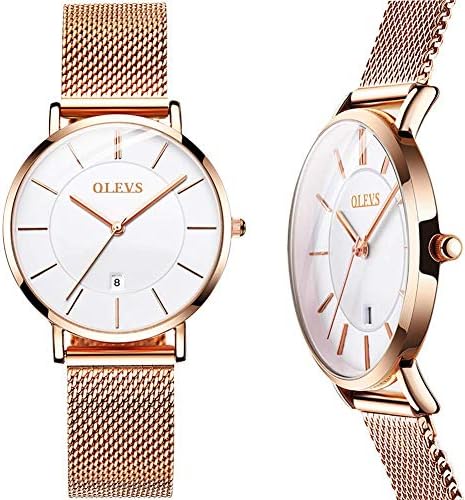OLEVS Women’s Minimalist Ultra-Thin Watch with Date, Small Wrist Japanese Quartz Movement Rose Gold Black Mesh Stainless Steel Bracelet Watch, White/Black/Blue Dial OLEVS Women’s Minimalist Ultra-Thin Watch with Date, Small Wrist Japanese Quartz Movement Rose Gold Black Mesh Stainless Steel Bracelet Watch, White/Black/Blue Dial