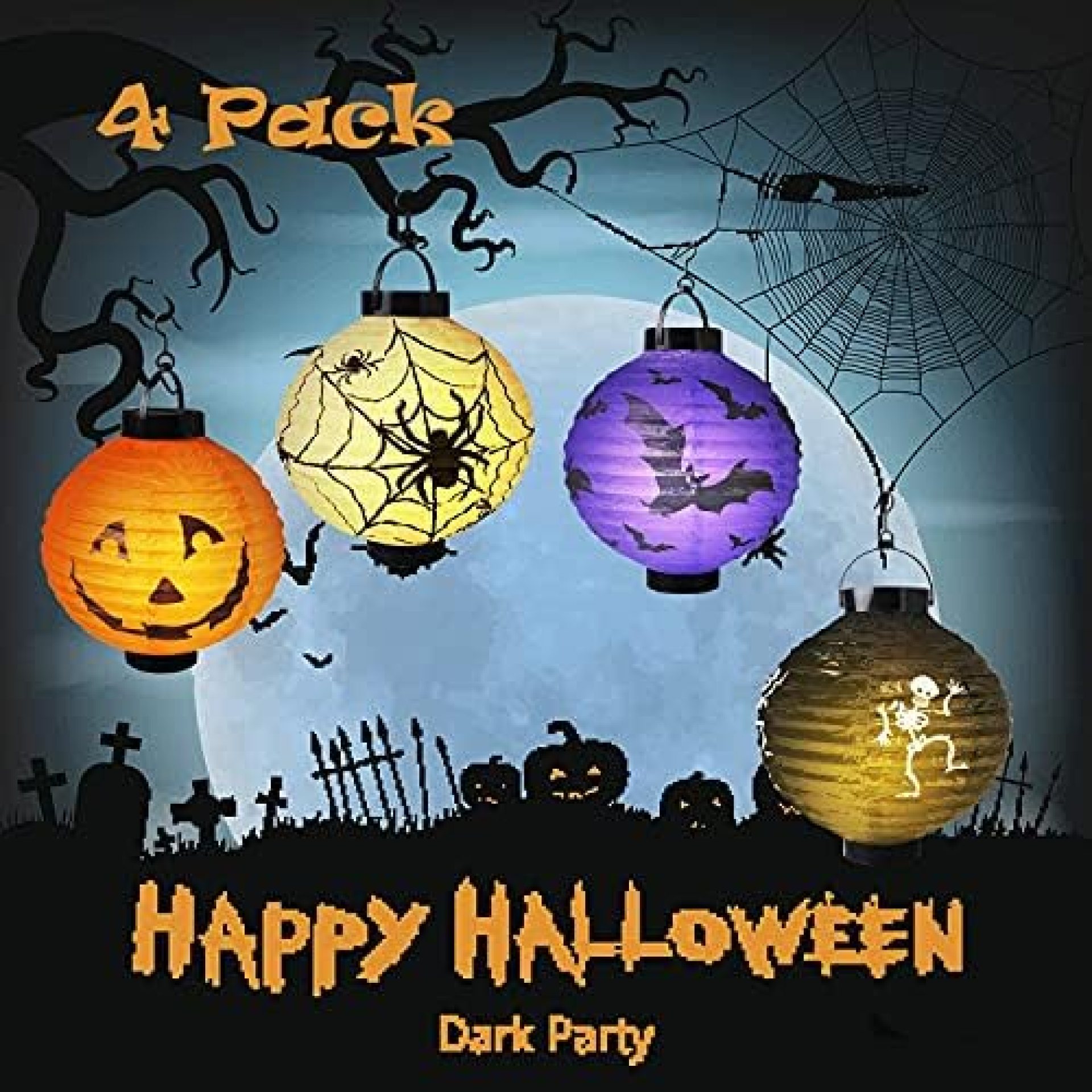 Halloween Decorations,Halloween Decorations Paper Lanterns,LED Light with Halloween Lanterns for Halloween Party,Room,Outdoor,Yard(4Pack) Halloween Decorations,Halloween Decorations Paper Lanterns,LED Light with Halloween Lanterns for Halloween Party,Room,Outdoor,Yard(4Pack)