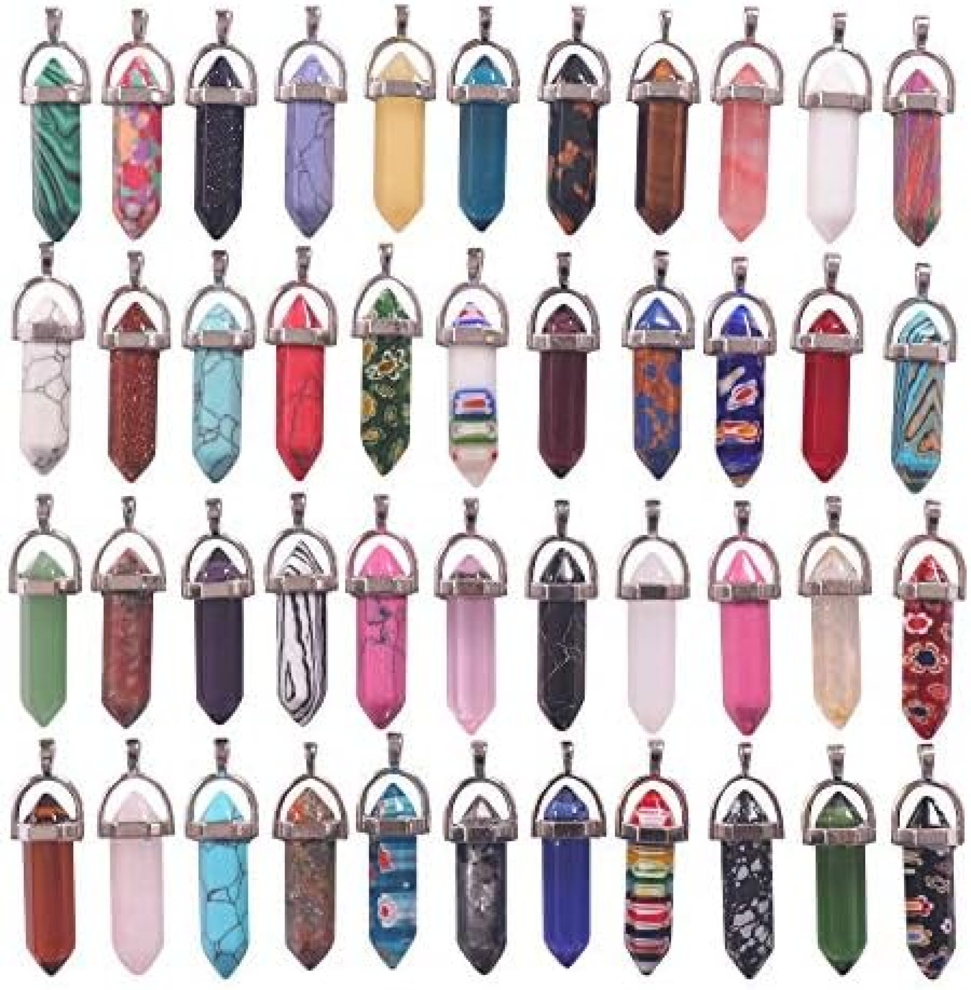 YAKA 44pcs Natural Stone Gemstone Bullet Shape Healing Pointed Chakra Beads Crystal Quartz Stone Charms Pendants for Necklace Pendants for DIY Necklace Jewelry Making Gift (Bullet Shape) YAKA 44pcs Natural Stone Gemstone Bullet Shape Healing Pointed Chakra Beads Crystal Quartz Stone Charms Pendants for Necklace Pendants for DIY Necklace Jewelry Making Gift (Bullet Shape)