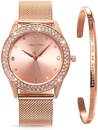 ManChDa Womens Wrist Watch Crystal Case Mesh Stainless Steel Band Ladies Quartz Diamond Classic Fashion Romantic + Jewelry Cuff Bracelet Set ManChDa Womens Wrist Watch Crystal Case Mesh Stainless Steel Band Ladies Quartz Diamond Classic Fashion Romantic + Jewelry Cuff Bracelet Set