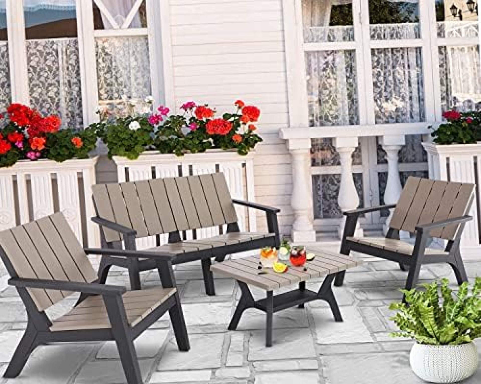 Do4U Resin Patio Conversation Sets All Weather 4 Pieces Outdoor Furniture Sets Patio Furniture Sets Stain-Resistant Furniture for Patio, Lawn and Garden (Gray, L) Do4U Resin Patio Conversation Sets All Weather 4 Pieces Outdoor Furniture Sets Patio Furniture Sets Stain-Resistant Furniture for Patio, Lawn and Garden (Gray, L)