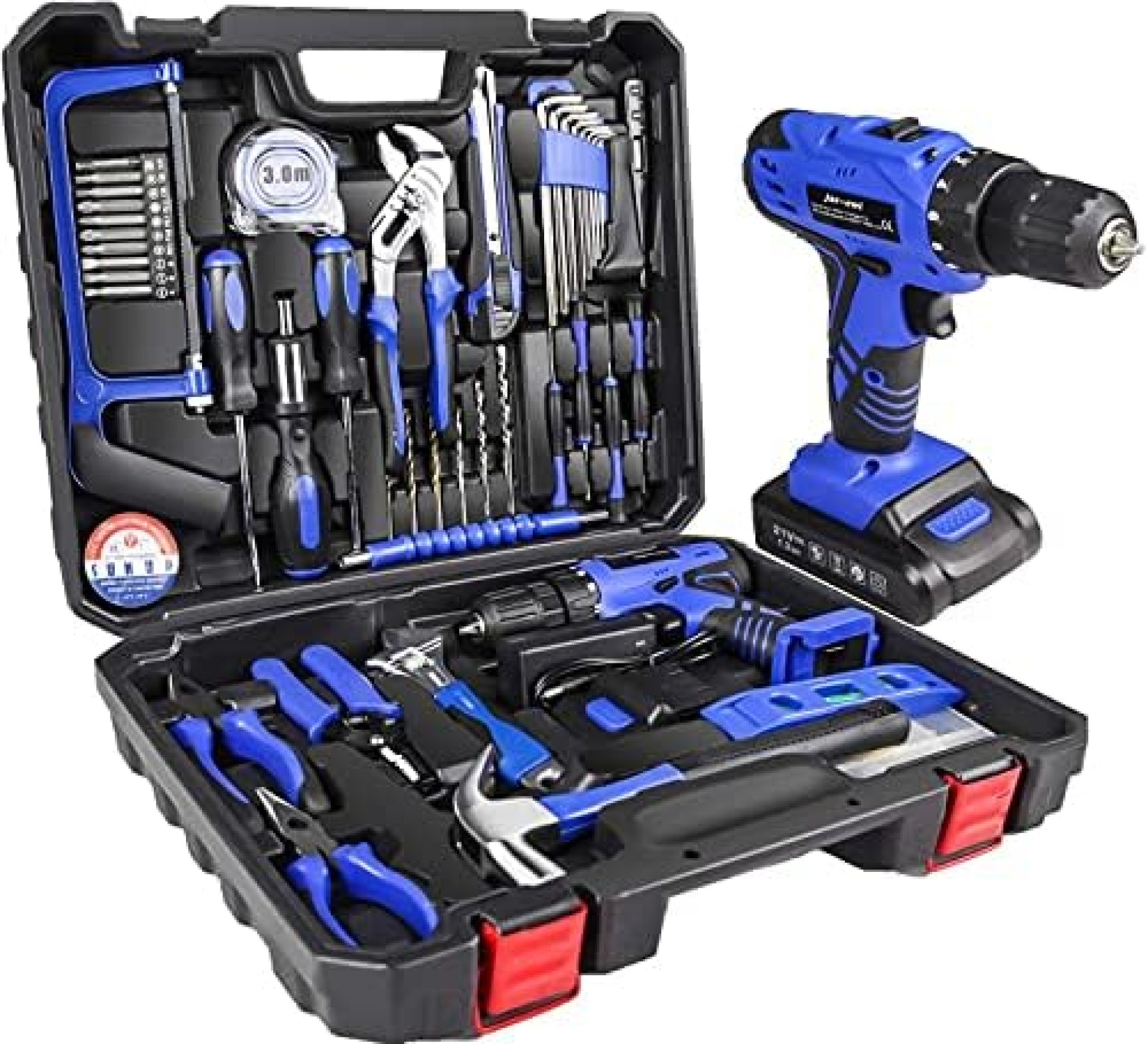 jar-owl 21V Tool Set with Drill, 350 in-lb Torque, 0-1350RMP Variable Speed, 10MM 3/8” Keyless Chuck, 18+1 Clutch, 1.3Ah Li-Ion Battery & Charger for Home Tool Kit jar-owl 21V Tool Set with Drill, 350 in-lb Torque, 0-1350RMP Variable Speed, 10MM 3/8” Keyless Chuck, 18+1 Clutch, 1.3Ah Li-Ion Battery & Charger for Home Tool Kit