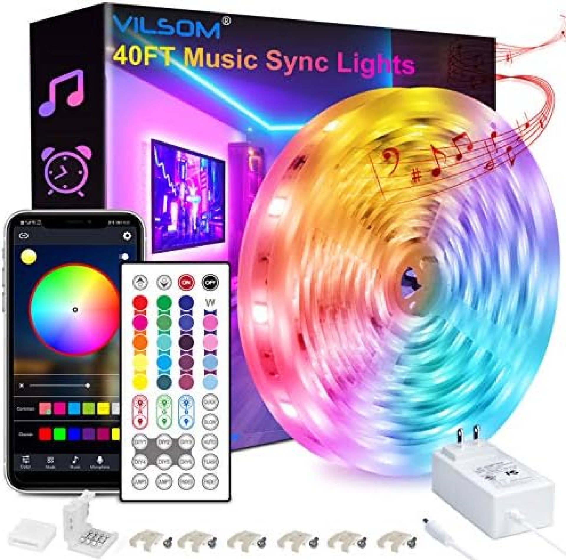 40FT Led Strip Lights, ViLSOM Smart APP and Remote Control Music Sync Led Lights for Bedroom, Room, Ceiling, Party, Home Decoration with SMD 5050LED 16 Million Colors RGB Light Strip Bias Lighting 40FT Led Strip Lights, ViLSOM Smart APP and Remote Control Music Sync Led Lights for Bedroom, Room, Ceiling, Party, Home Decoration with SMD 5050LED 16 Million Colors RGB Light Strip Bias Lighting