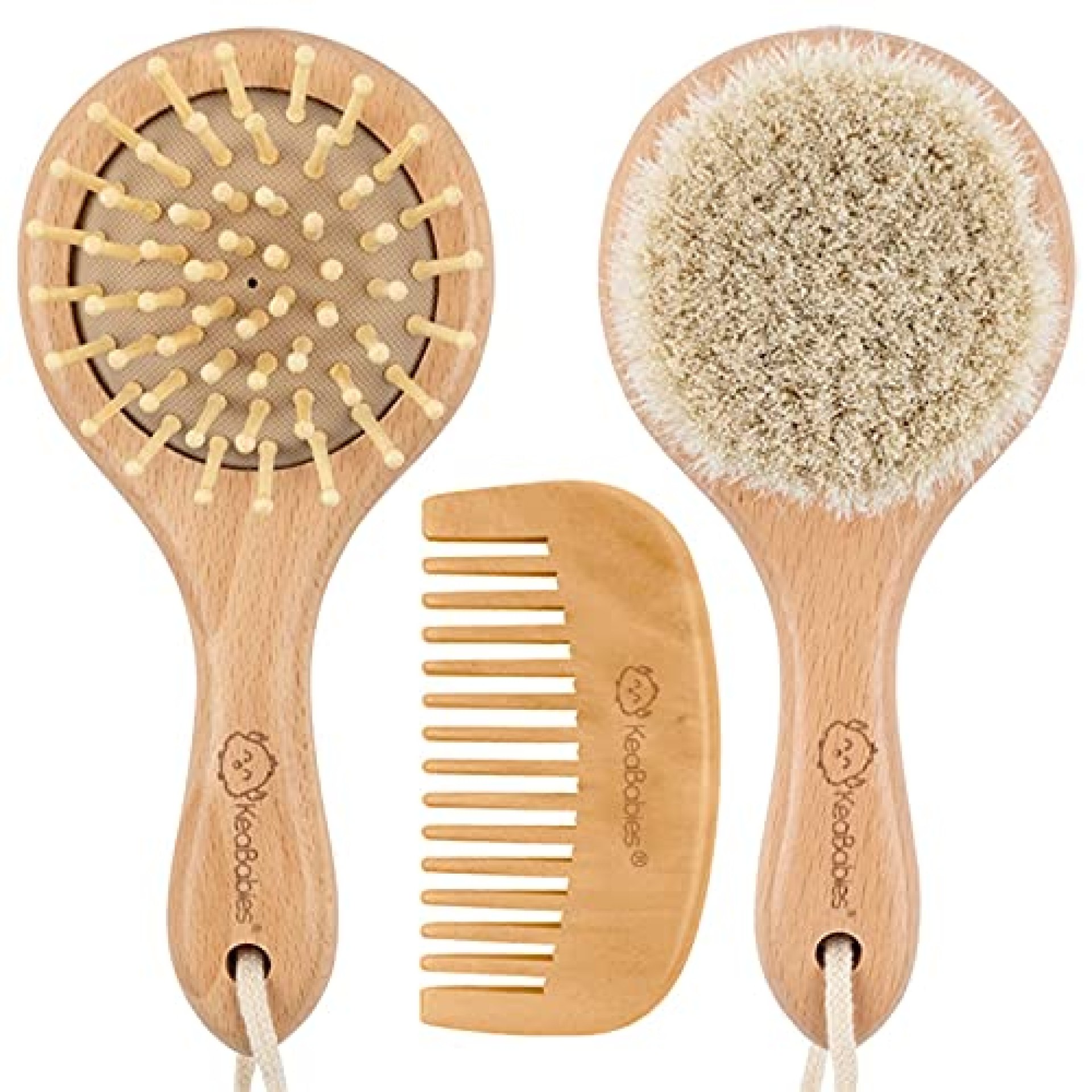 Baby Round Hair Brush and Comb Set for Newborn – Natural Wooden Hairbrush with Soft Goat Bristles for Cradle Cap – Perfect Scalp Grooming Product for Infant, Toddler, Kids – Baby Registry Gift Baby Round Hair Brush and Comb Set for Newborn – Natural Wooden Hairbrush with Soft Goat Bristles for Cradle Cap – Perfect Scalp Grooming Product for Infant, Toddler, Kids – Baby Registry Gift