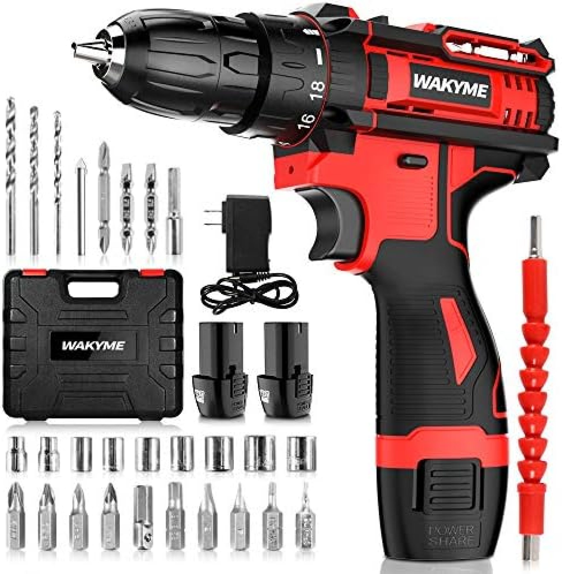 Cordless Drill Driver Kit with 2 Batteries, WAKYME 12.6V Power Drill 30Nm 18+3 Clutch, 3/8″ Keyless Chuck, Variable Speed & Built-in LED Electric Screw Driver for Drilling Wall, Bricks, Wood, Metal Cordless Drill Driver Kit with 2 Batteries, WAKYME 12.6V Power Drill 30Nm 18+3 Clutch, 3/8″ Keyless Chuck, Variable Speed & Built-in LED Electric Screw Driver for Drilling Wall, Bricks, Wood, Metal