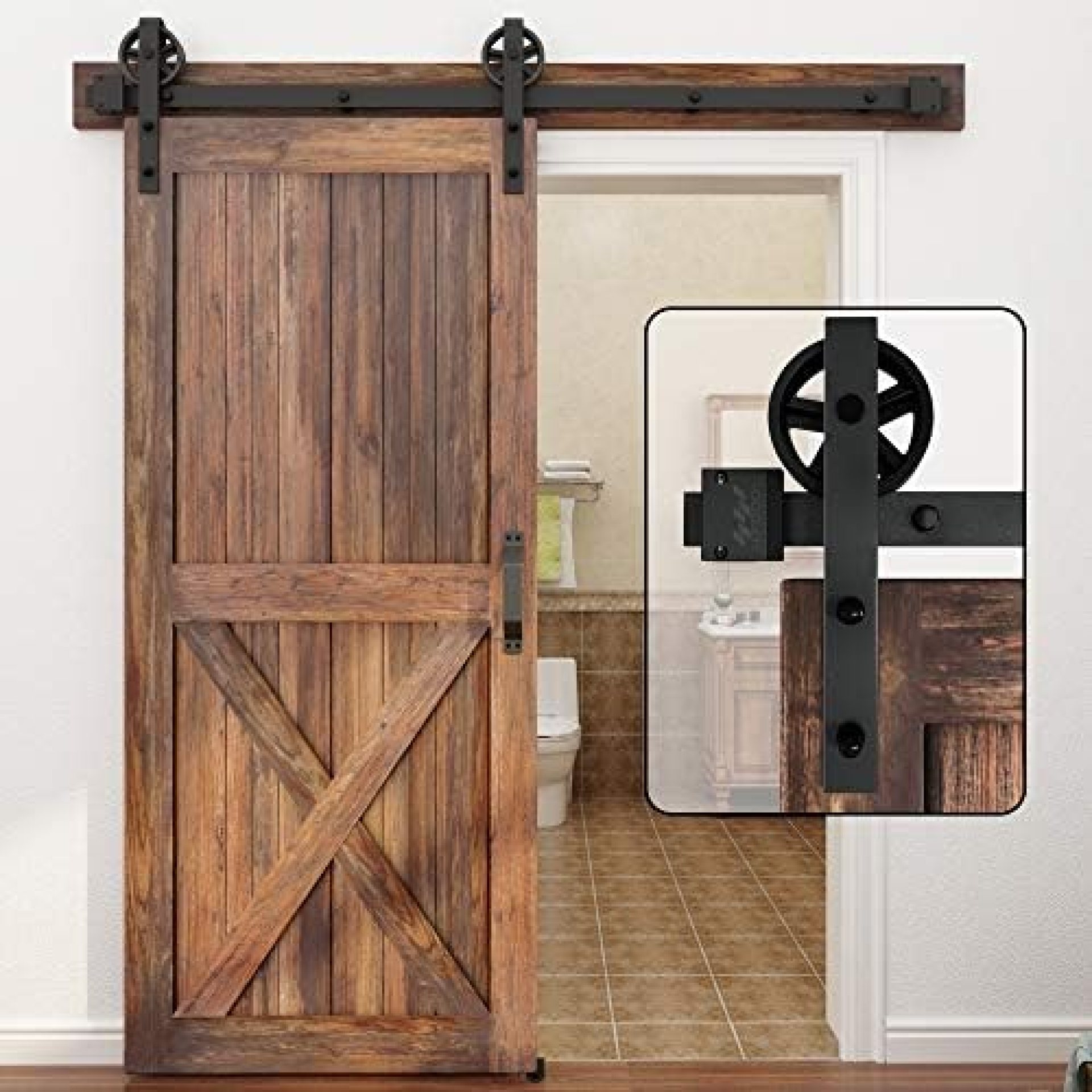 WINSOON 5-16FT Single Wood Sliding Barn Door Hardware Basic Black Big Spoke Wheel Roller Kit Garage Closet Carbon Steel Flat Track System (16FT) WINSOON 5-16FT Single Wood Sliding Barn Door Hardware Basic Black Big Spoke Wheel Roller Kit Garage Closet Carbon Steel Flat Track System (16FT)
