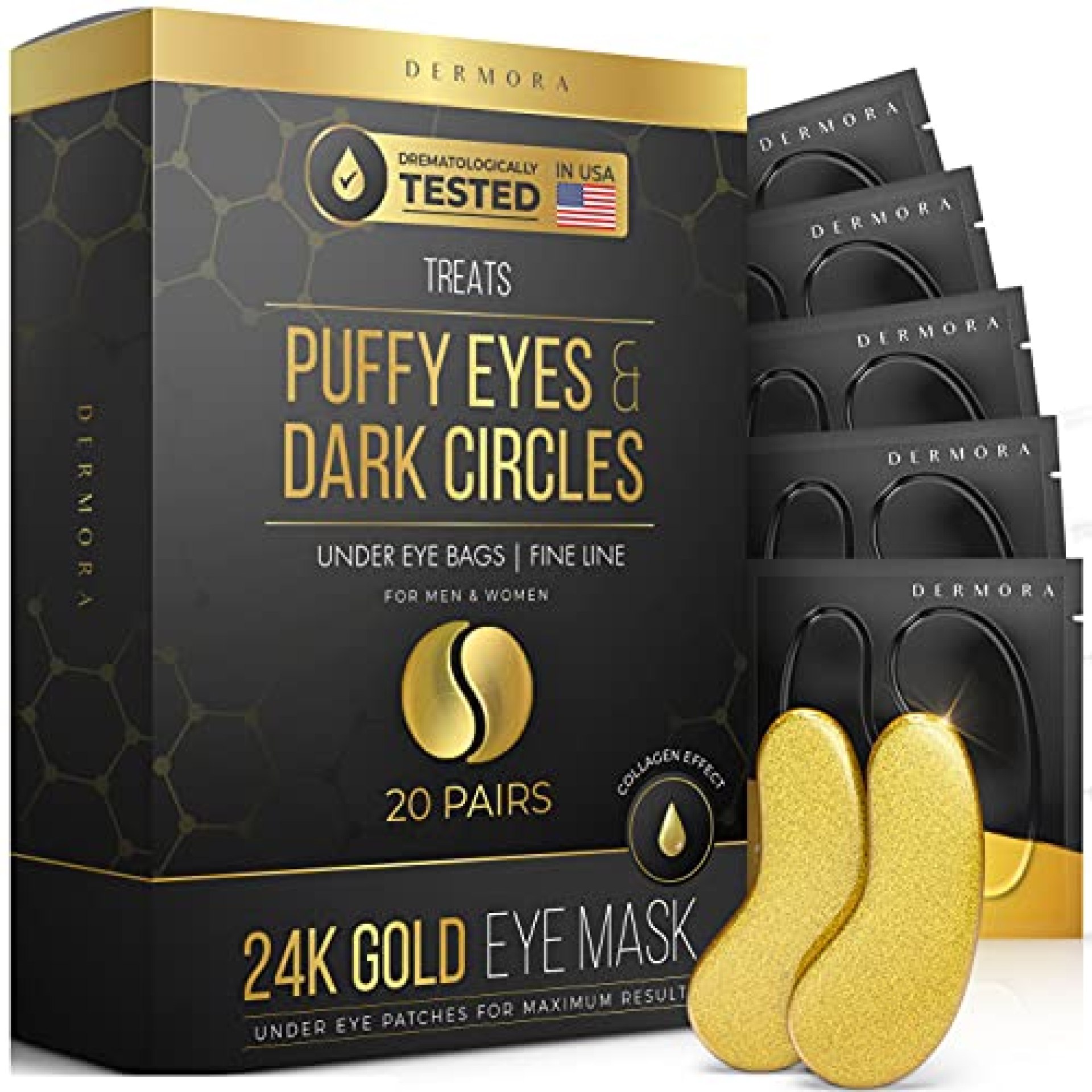 24K Gold Eye Mask– 20 Pairs – Puffy Eyes and Dark Circles Treatments – Look Less Tired and Reduce Wrinkles and Fine Lines Undereye, Revitalize and Refresh Your Skin 24K Gold Eye Mask– 20 Pairs – Puffy Eyes and Dark Circles Treatments – Look Less Tired and Reduce Wrinkles and Fine Lines Undereye, Revitalize and Refresh Your Skin