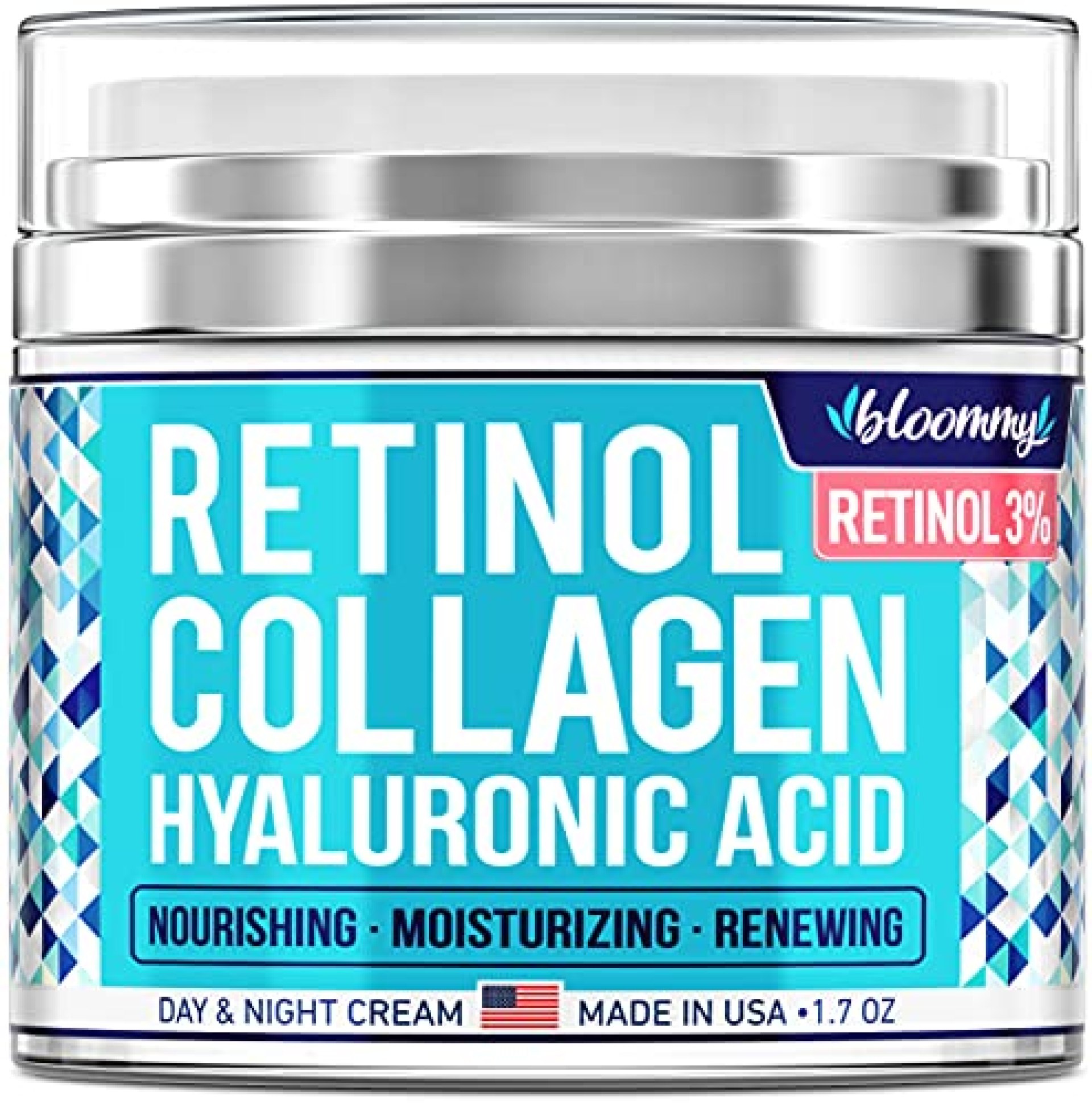 BLOOMMY Collagen & Retinol Cream – Made in USA – Collagen Anti Aging Cream for Face with Hyaluronic Acid – Day & Night Retinol Moisturizer – Anti Wrinkle Facial Cream – 1.7 oz BLOOMMY Collagen & Retinol Cream – Made in USA – Collagen Anti Aging Cream for Face with Hyaluronic Acid – Day & Night Retinol Moisturizer – Anti Wrinkle Facial Cream – 1.7 oz