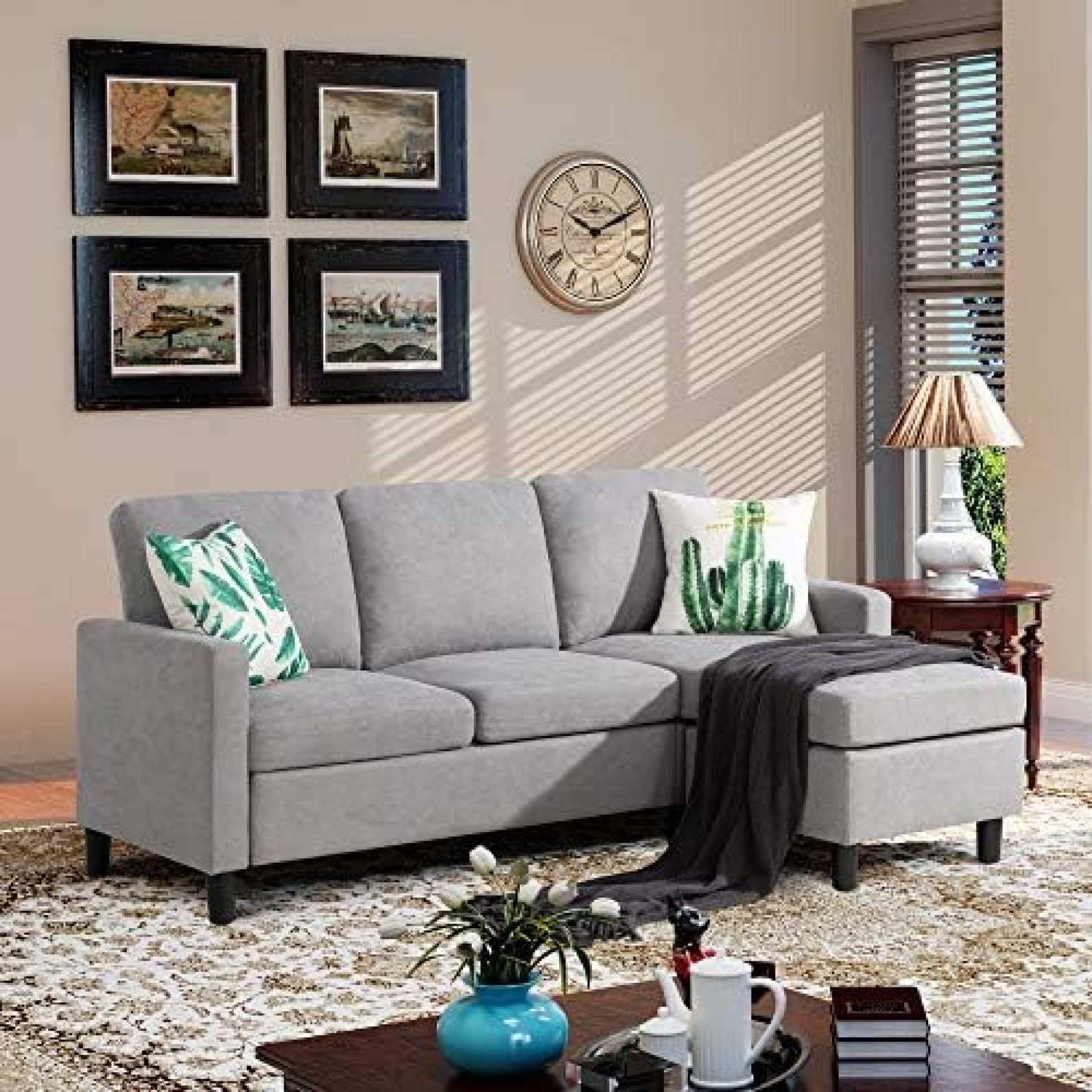 Walsunny Convertible Sectional Sofa Couch with Reversible Chaise, L-Shaped Couch with Modern Linen Fabric for Small Space(Light Grey) Walsunny Convertible Sectional Sofa Couch with Reversible Chaise, L-Shaped Couch with Modern Linen Fabric for Small Space(Light Grey)