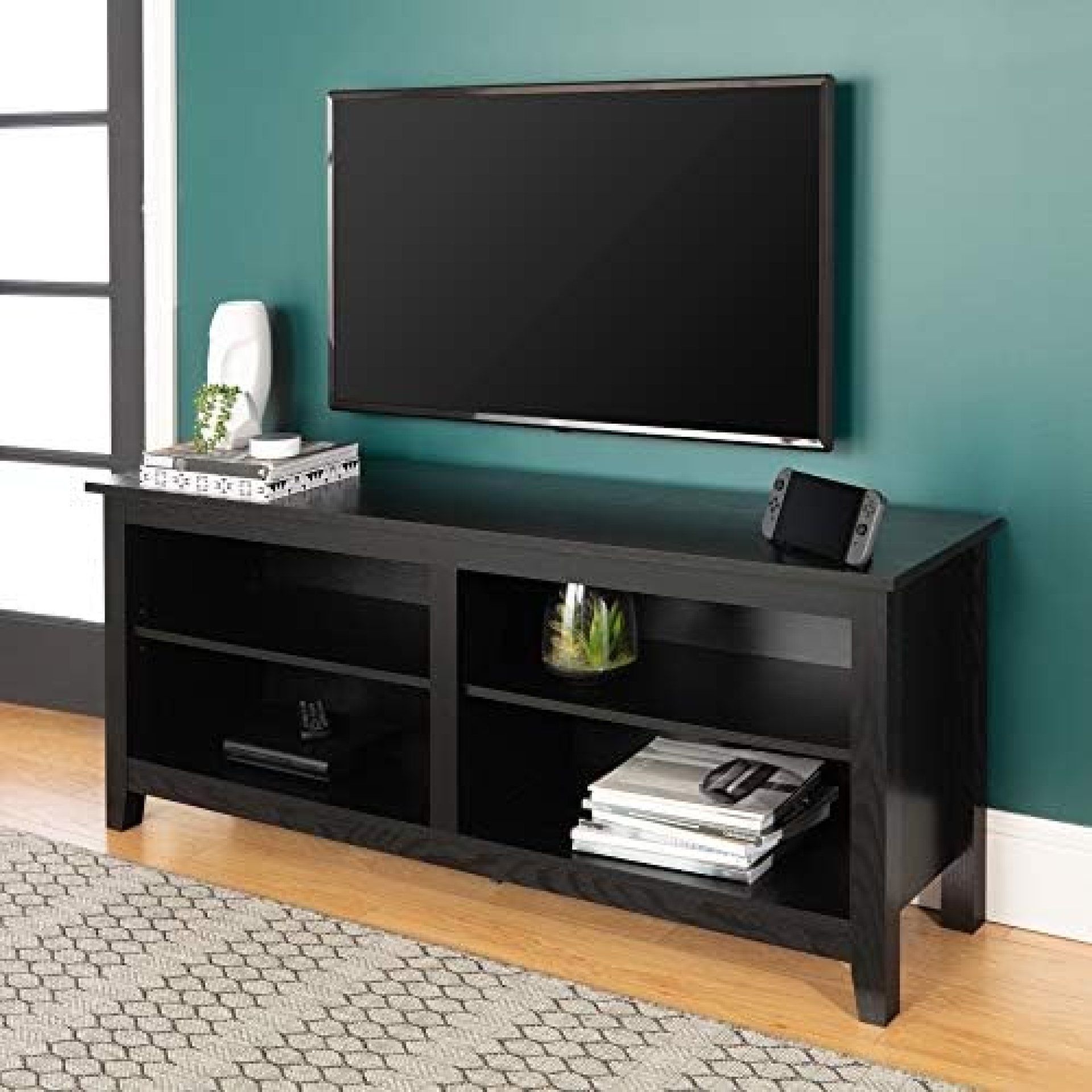 Walker Edison Wren Classic 4 Cubby TV Stand for TVs up to 65 Inches, 58 Inch, Black Walker Edison Wren Classic 4 Cubby TV Stand for TVs up to 65 Inches, 58 Inch, Black