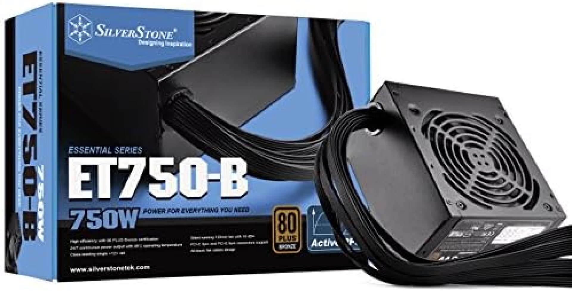 SilverStone Technology SST-ET750-B Watt 80 Plus Bronze Fixed Cable Computer Power Supply with All Flat Black Cables SilverStone Technology SST-ET750-B Watt 80 Plus Bronze Fixed Cable Computer Power Supply with All Flat Black Cables