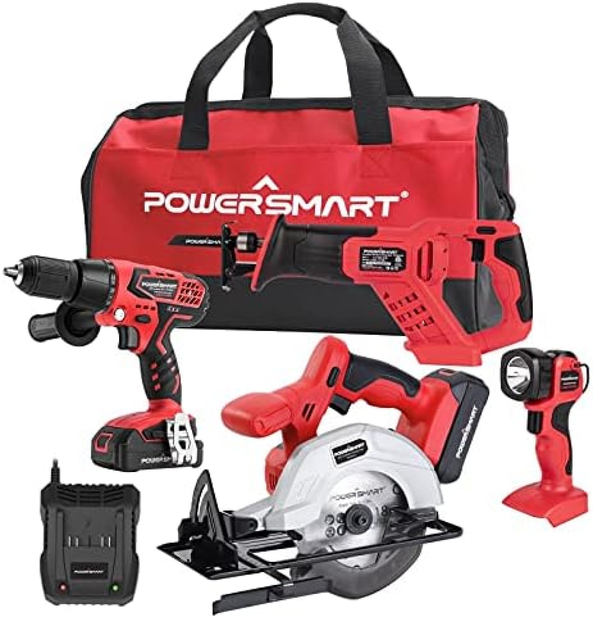 PowerSmart Combo Kit, 4-Tool Combo Kit, 20V Cordless Drill/Saw Combo Kit, Cordless 1/4″ Impact Driver, Cordless Circular Saw, Reciprocating Saw, LED Flashlight, 4-Tool Included, PS76400C PowerSmart Combo Kit, 4-Tool Combo Kit, 20V Cordless Drill/Saw Combo Kit, Cordless 1/4″ Impact Driver, Cordless Circular Saw, Reciprocating Saw, LED Flashlight, 4-Tool Included, PS76400C