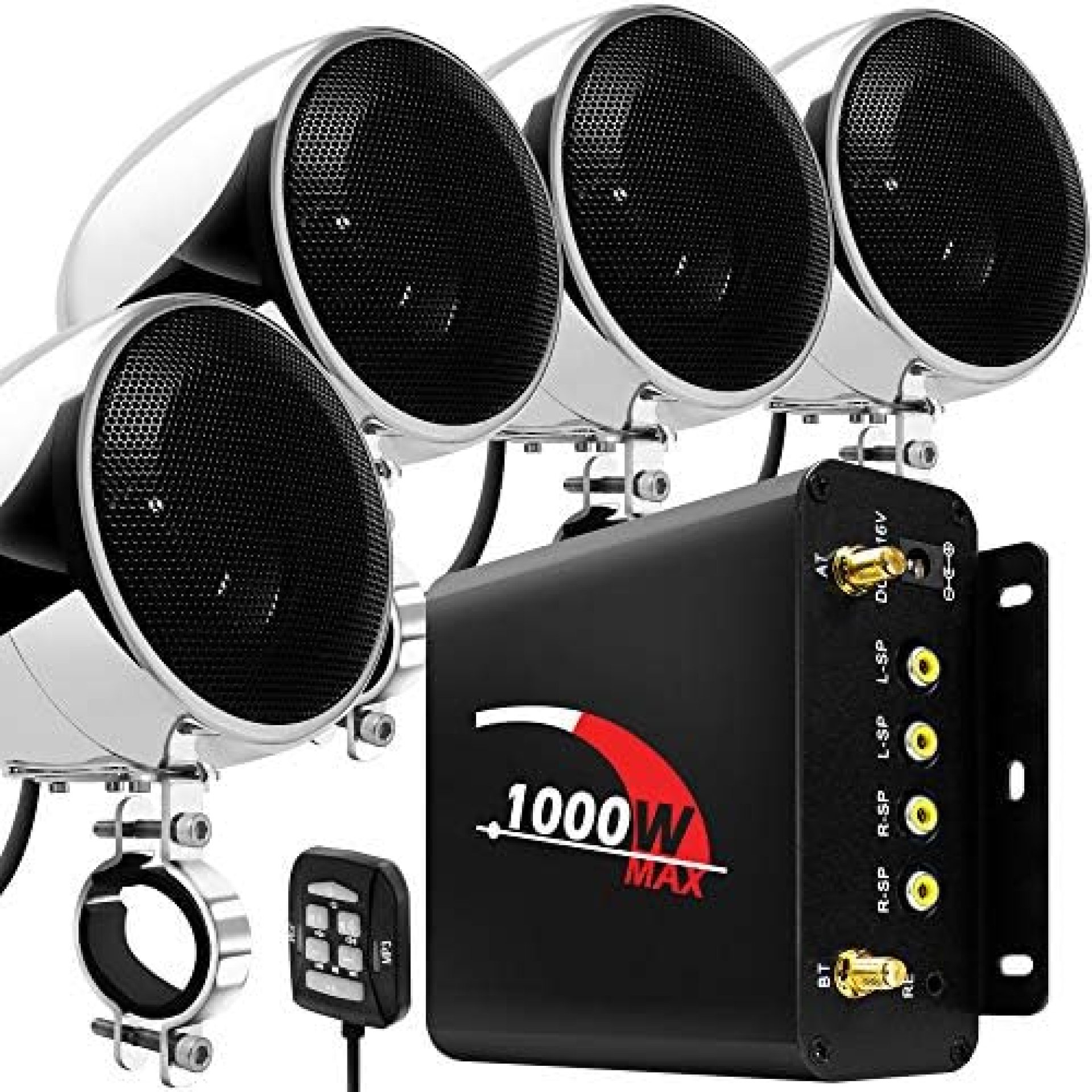 GoHawk TN4-Q 1000W 4 Channel Amplifier 4″ Full Range Waterproof Bluetooth Motorcycle Stereo Speakers Audio System AUX USB SD Radio for 1-1.5″ Handlebar Harley Touring Cruiser ATV GoHawk TN4-Q 1000W 4 Channel Amplifier 4″ Full Range Waterproof Bluetooth Motorcycle Stereo Speakers Audio System AUX USB SD Radio for 1-1.5″ Handlebar Harley Touring Cruiser ATV