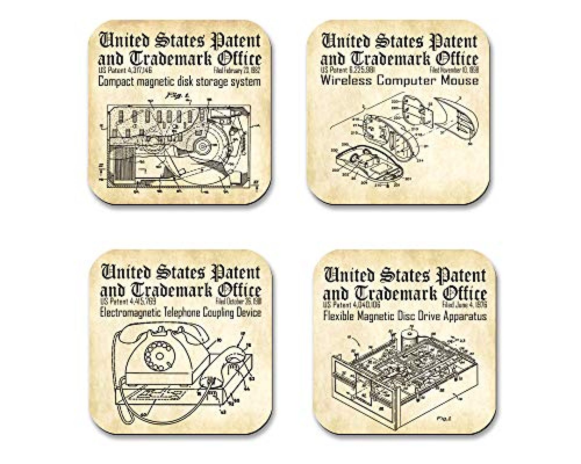Computer Technology Patent Drawings Fabric Top and Rubber Bottom Coaster set Computer Technology Patent Drawings Fabric Top and Rubber Bottom Coaster set