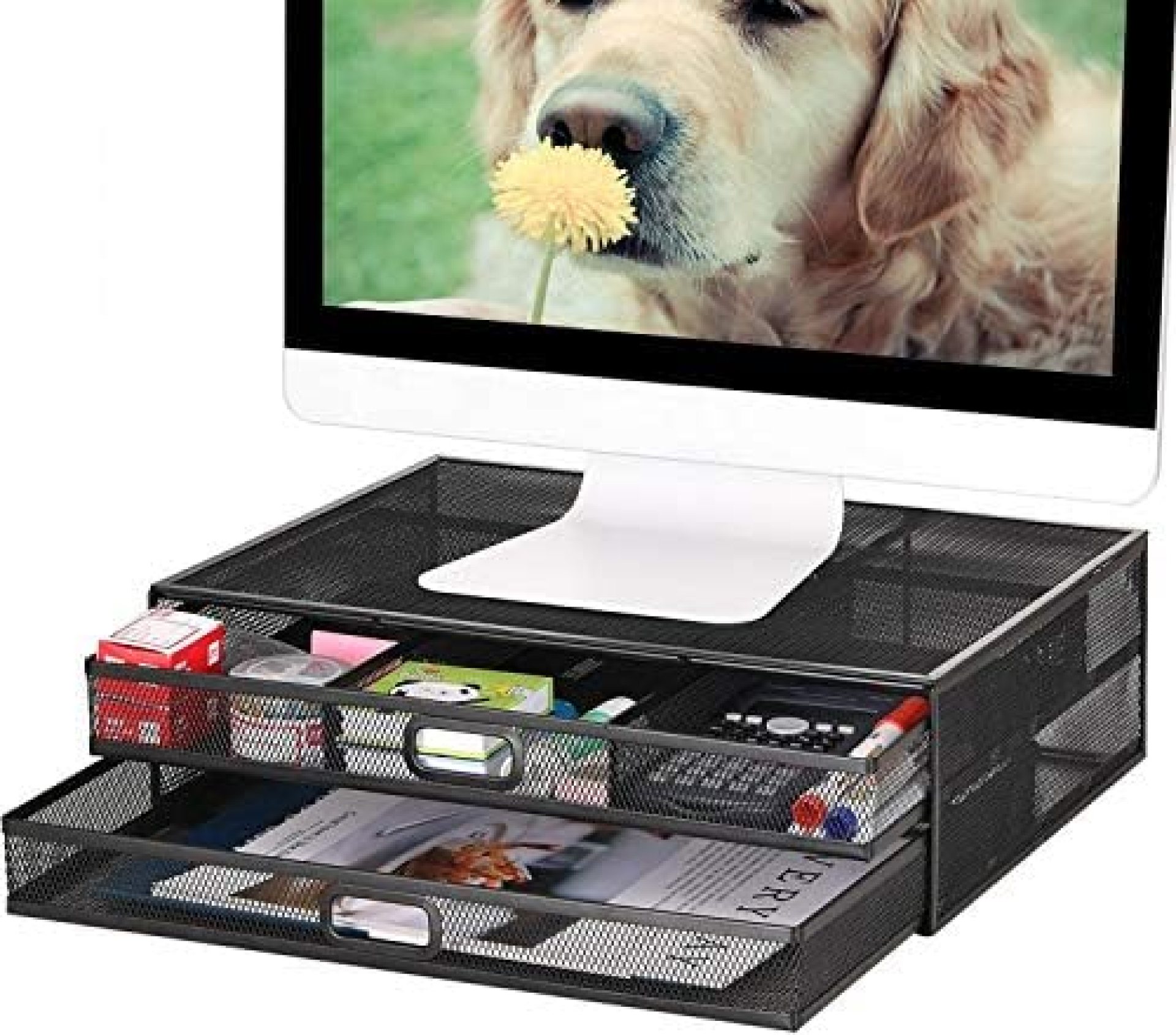 Monitor Stand Riser with Drawer – Metal Mesh Desk Organizer with Dual Pull Out Storage Drawer,Office Supply for Computer, PC, Laptop, Printer, Notebook, iMac (Black) Monitor Stand Riser with Drawer – Metal Mesh Desk Organizer with Dual Pull Out Storage Drawer,Office Supply for Computer, PC, Laptop, Printer, Notebook, iMac (Black)