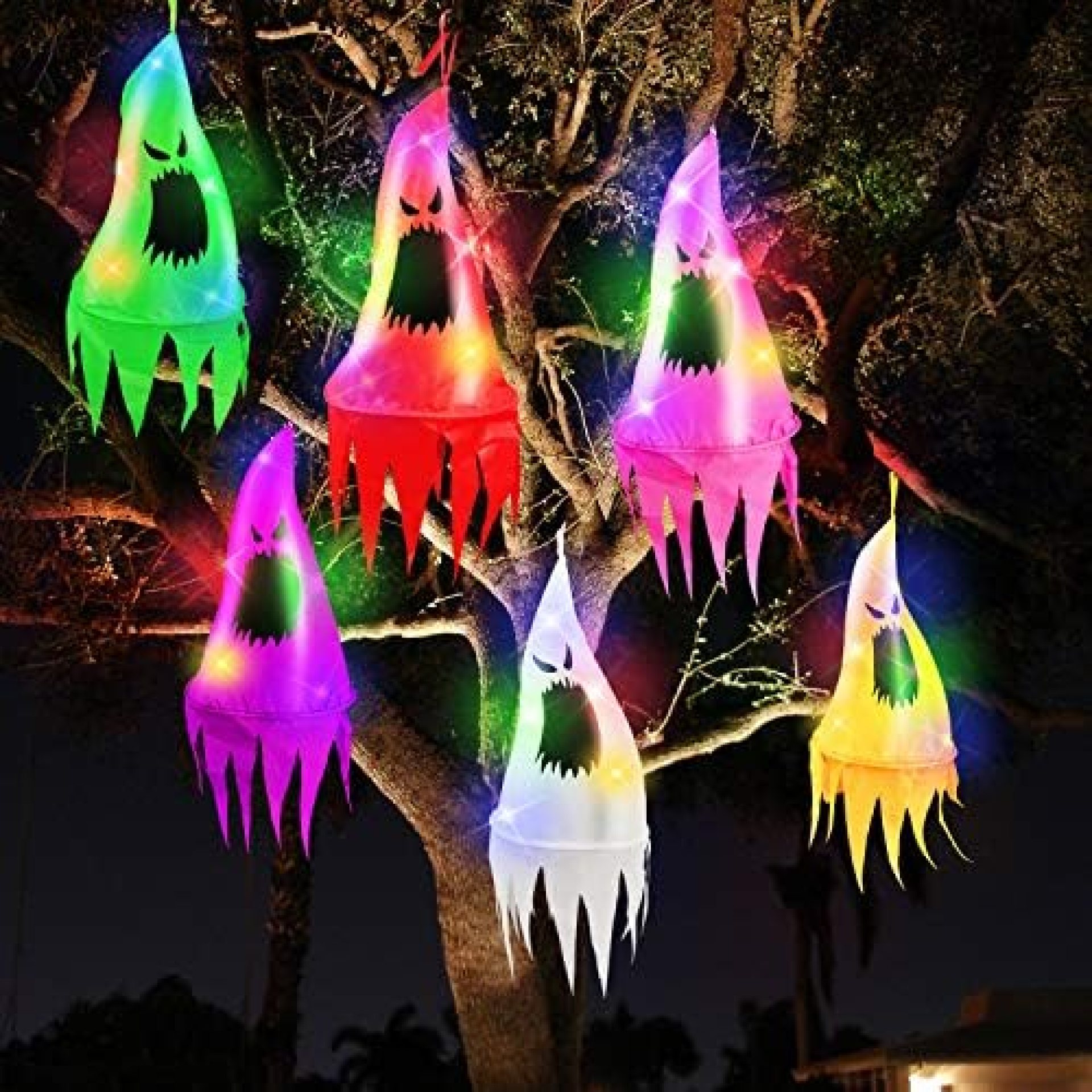TURNMEON 6Pcs Halloween Ghost Hanging Decorations with Witch Hat Shapes 10LED 3.2Ft/Piece Colored String Lights Battery Operated Halloween Decorations Outdoor Indoor Yard Tree Garden Party Decor TURNMEON 6Pcs Halloween Ghost Hanging Decorations with Witch Hat Shapes 10LED 3.2Ft/Piece Colored String Lights Battery Operated Halloween Decorations Outdoor Indoor Yard Tree Garden Party Decor