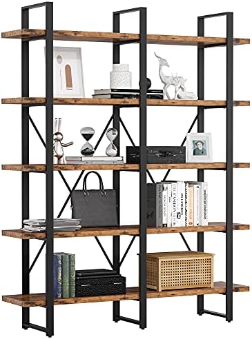 IRONCK Industrial Bookshelf and Bookcase Double Wide 5 Tier, Large Open Shelves, Wood and Metal Bookshelves for Home Office Furniture, Easy Assembly, Rustic Brown IRONCK Industrial Bookshelf and Bookcase Double Wide 5 Tier, Large Open Shelves, Wood and Metal Bookshelves for Home Office Furniture, Easy Assembly, Rustic Brown