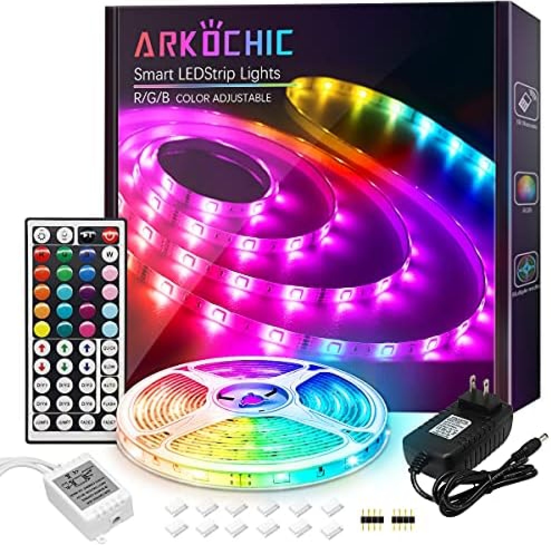32.8FT LED Strip Lights for Bedroom, ARKOCHIC RGB LED Lights, Color Changing 5050 RGB LED Tape Lights with 44 Keys IR Remote, LED Lights Strip for Bedroom, Home Decoration, TV Backlight, Kitchen, Bar… 32.8FT LED Strip Lights for Bedroom, ARKOCHIC RGB LED Lights, Color Changing 5050 RGB LED Tape Lights with 44 Keys IR Remote, LED Lights Strip for Bedroom, Home Decoration, TV Backlight, Kitchen, Bar…