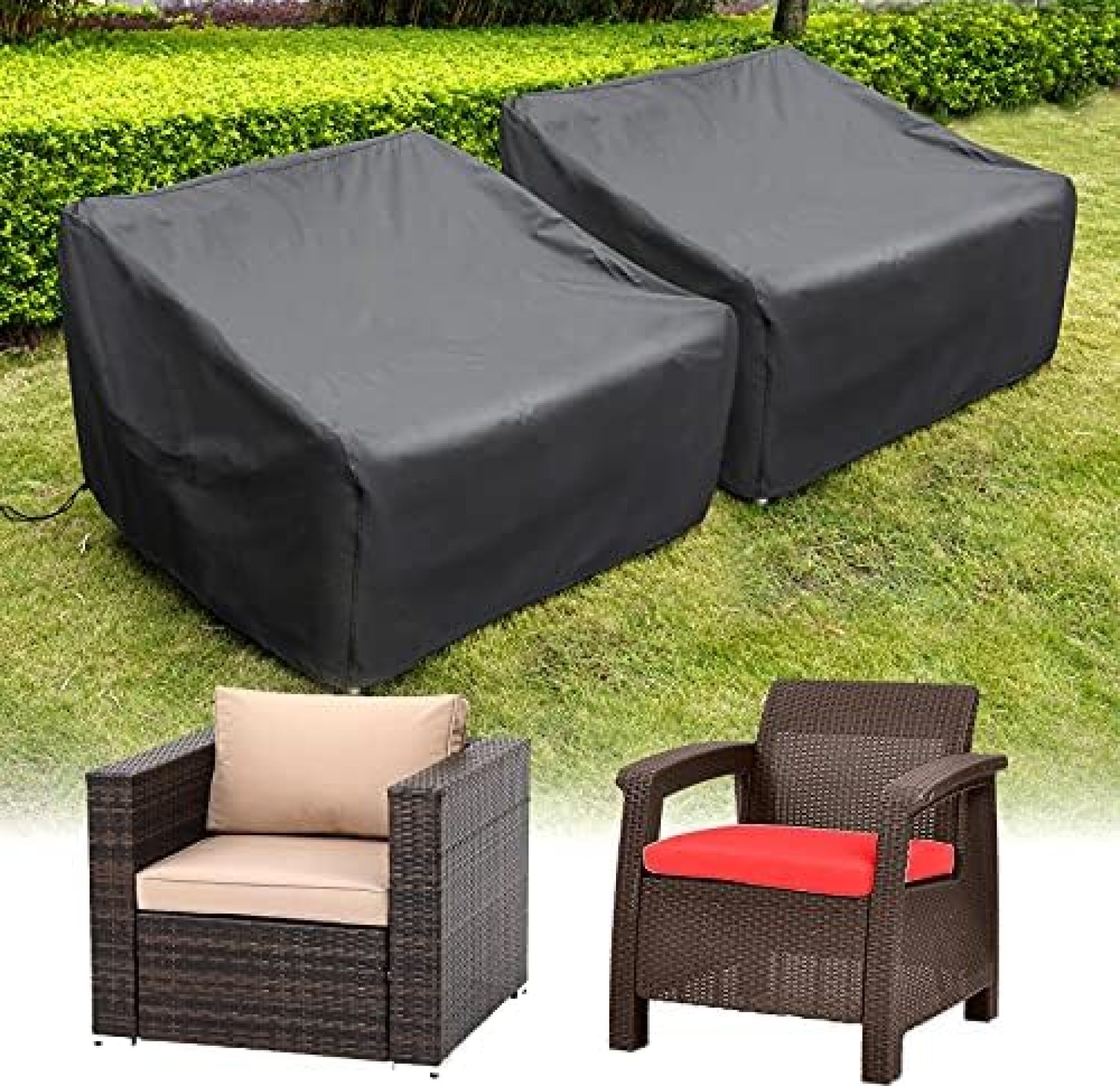 HIRALIY Patio Chair Covers, 2 Pack Waterproof Outdoor Lounge Deep Seat Furniture Cover, Heavy Duty Single Wicker Garden Sofa Chair Cover 35″ Lx 35″ Wx 27.5″ H ( 90x90x70cm ) HIRALIY Patio Chair Covers, 2 Pack Waterproof Outdoor Lounge Deep Seat Furniture Cover, Heavy Duty Single Wicker Garden Sofa Chair Cover 35″ Lx 35″ Wx 27.5″ H ( 90x90x70cm )