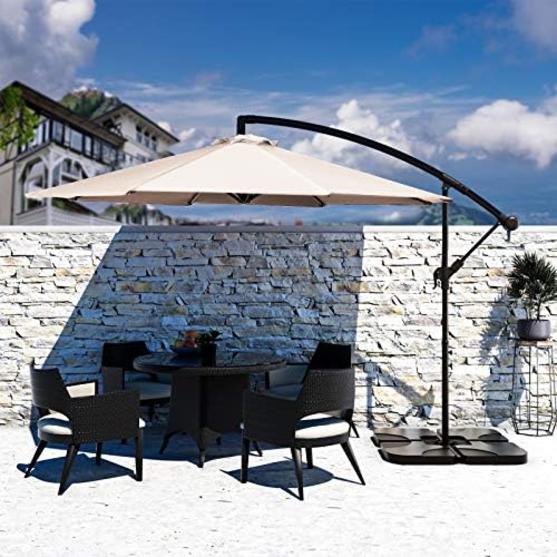 Bumblr Offset Umbrella 10ft Cantilever Hanging Patio Umbrella Large Outdoor Market Umbrellas with Crank & Cross Base UV Protected Sun Shade for Garden Lawn Deck Backyard Pool, Beige Bumblr Offset Umbrella 10ft Cantilever Hanging Patio Umbrella Large Outdoor Market Umbrellas with Crank & Cross Base UV Protected Sun Shade for Garden Lawn Deck Backyard Pool, Beige