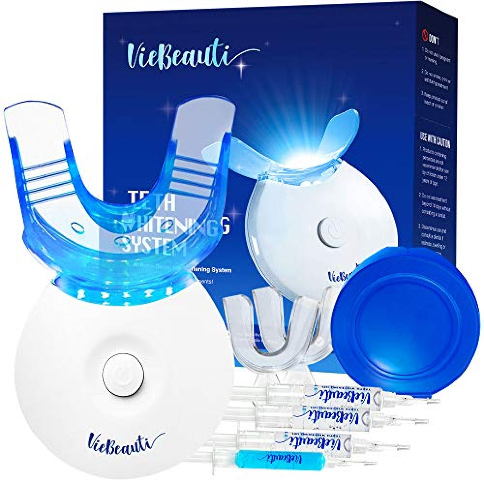VieBeauti Teeth Whitening Kit – 5X LED Light Tooth Whitener with 35% Carbamide Peroxide, Mouth Trays, Remineralizing Gel and Tray Case – Built-In 10 Minute Timer Restores Your Gleaming White Smile VieBeauti Teeth Whitening Kit – 5X LED Light Tooth Whitener with 35% Carbamide Peroxide, Mouth Trays, Remineralizing Gel and Tray Case – Built-In 10 Minute Timer Restores Your Gleaming White Smile