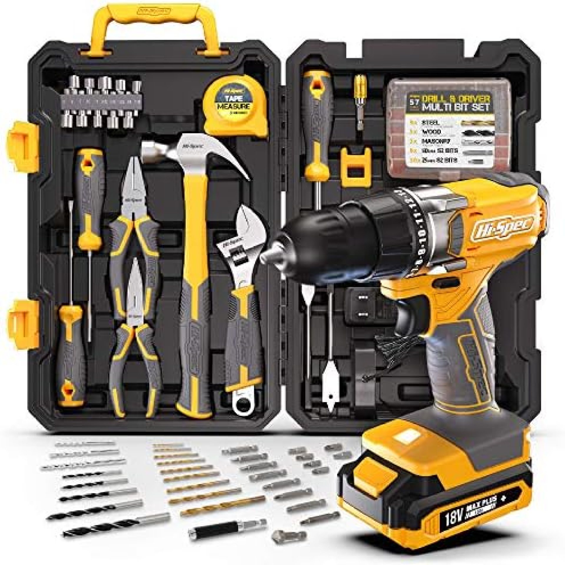 Hi-Spec 80 Piece Home Tool Kit Set & 18V Drill Driver. Full Set of Complete Repair & Maintenance DIY Hand Tools for the Household, Office, & Workshop. All in a Storage Case Hi-Spec 80 Piece Home Tool Kit Set & 18V Drill Driver. Full Set of Complete Repair & Maintenance DIY Hand Tools for the Household, Office, & Workshop. All in a Storage Case