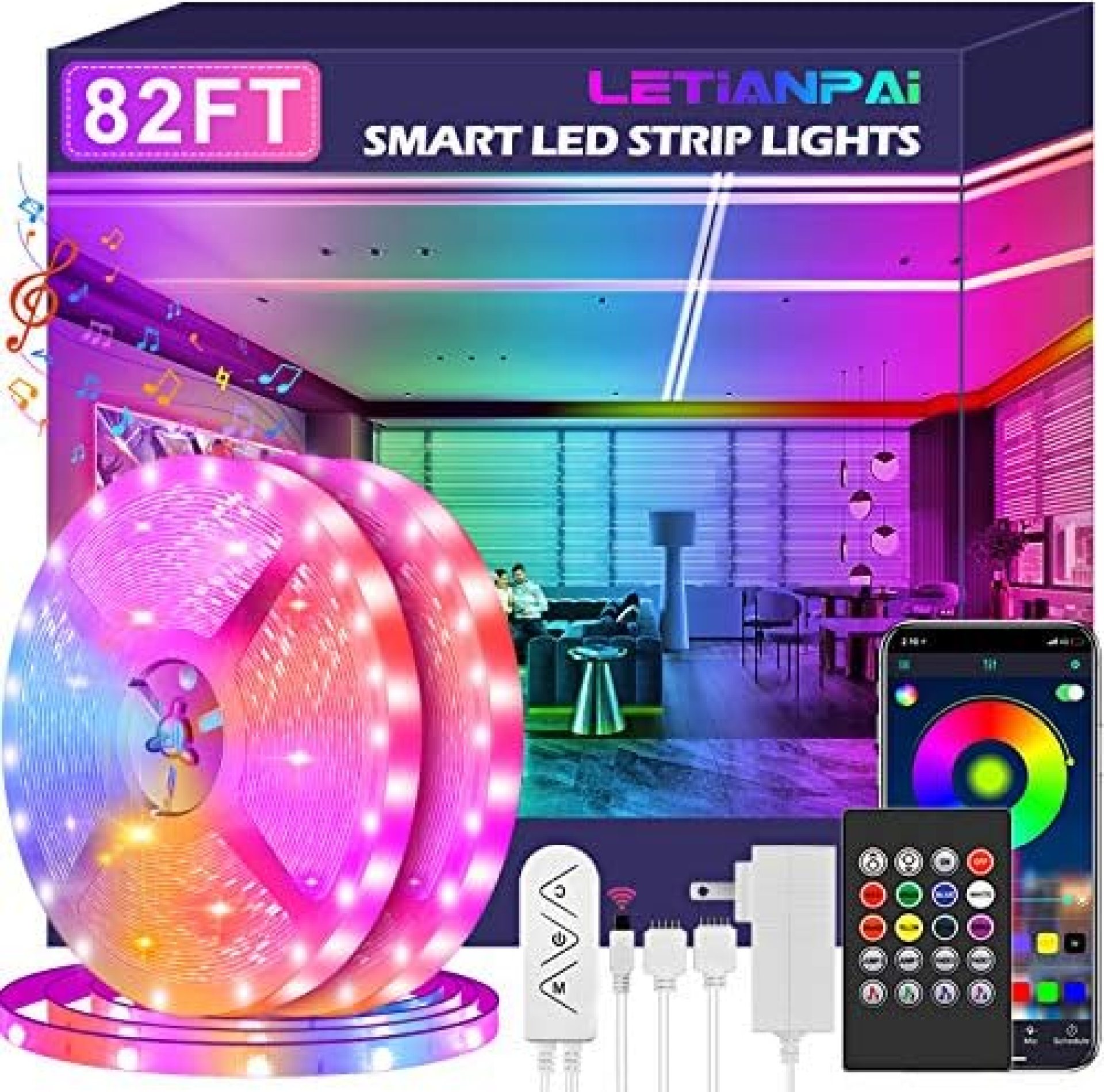 Led Strip Lights, 82ft/25m Long Smart Led Light Strips Music Sync 5050 RGB Color Changing Rope Lights,Bluetooth APP/IR Remote/Switch Box Control Led Lights for Bedroom,Home Decoration,Party,Festival Led Strip Lights, 82ft/25m Long Smart Led Light Strips Music Sync 5050 RGB Color Changing Rope Lights,Bluetooth APP/IR Remote/Switch Box Control Led Lights for Bedroom,Home Decoration,Party,Festival