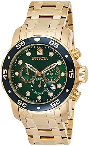 Invicta Men’s Pro Diver Scuba 48mm Gold Tone Stainless Steel Chronograph Quartz Watch, Gold/Green (Model: 0075) Invicta Men’s Pro Diver Scuba 48mm Gold Tone Stainless Steel Chronograph Quartz Watch, Gold/Green (Model: 0075)