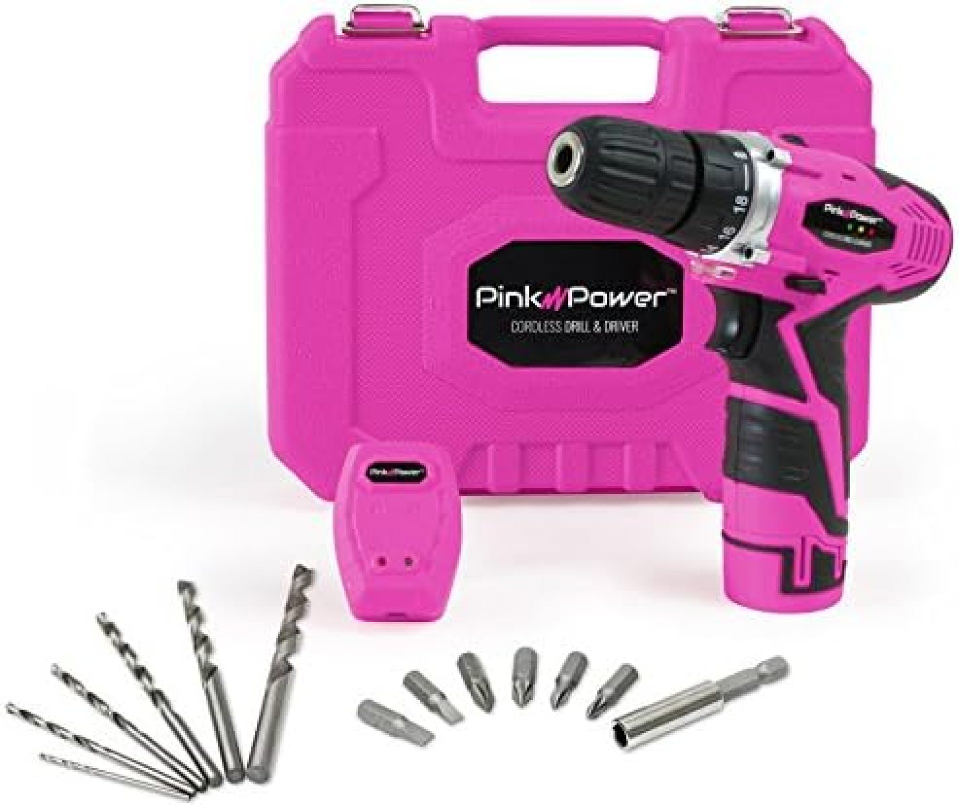 Pink Power PP121LI 12V Cordless Drill & Driver Tool Kit for Women- Tool Case, Lithium Ion Electric Drill, Drill Set, Battery & Charger Pink Power PP121LI 12V Cordless Drill & Driver Tool Kit for Women- Tool Case, Lithium Ion Electric Drill, Drill Set, Battery & Charger