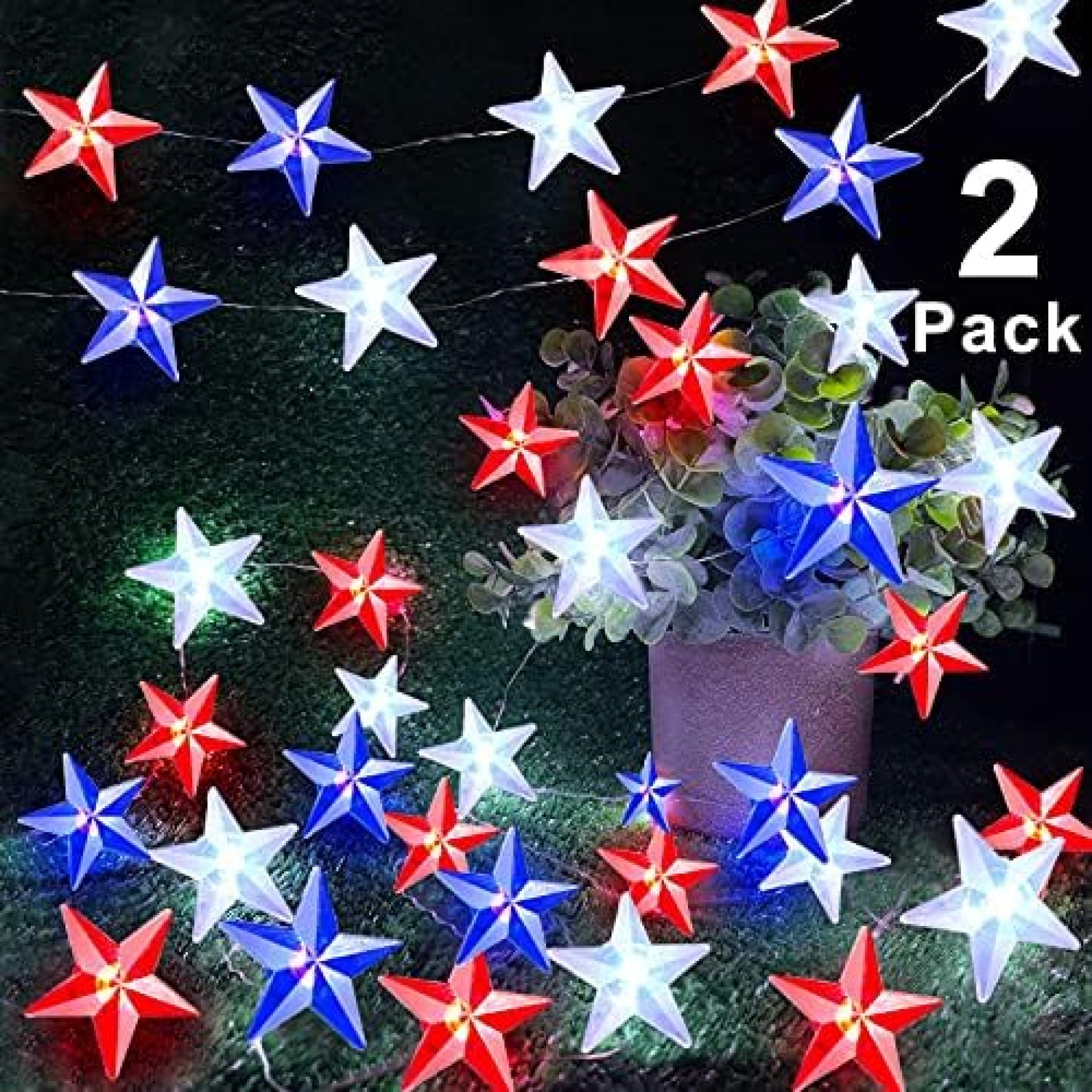 2 Pack 10Ft 40LED Each American Star String Fairy Lights Remote Timer Battery Operated USA Flag Red White Blue Patriotic Decorations for Memorial Day, 4th of July, National Independence Day 2 Pack 10Ft 40LED Each American Star String Fairy Lights Remote Timer Battery Operated USA Flag Red White Blue Patriotic Decorations for Memorial Day, 4th of July, National Independence Day