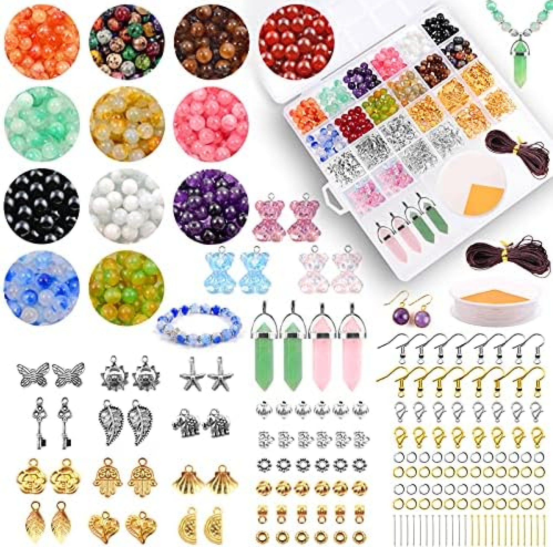 Natural Gemstone Beads Kit for Jewelry Making, Round Loose Chakra Healing Stones Beads Gummy Bears Crystal Hexagonal Pendants for Adults DIY Crafts Bracelets Earring Necklace Key Chains with Jewelry Making Supplies Natural Gemstone Beads Kit for Jewelry Making, Round Loose Chakra Healing Stones Beads Gummy Bears Crystal Hexagonal Pendants for Adults DIY Crafts Bracelets Earring Necklace Key Chains with Jewelry Making Supplies