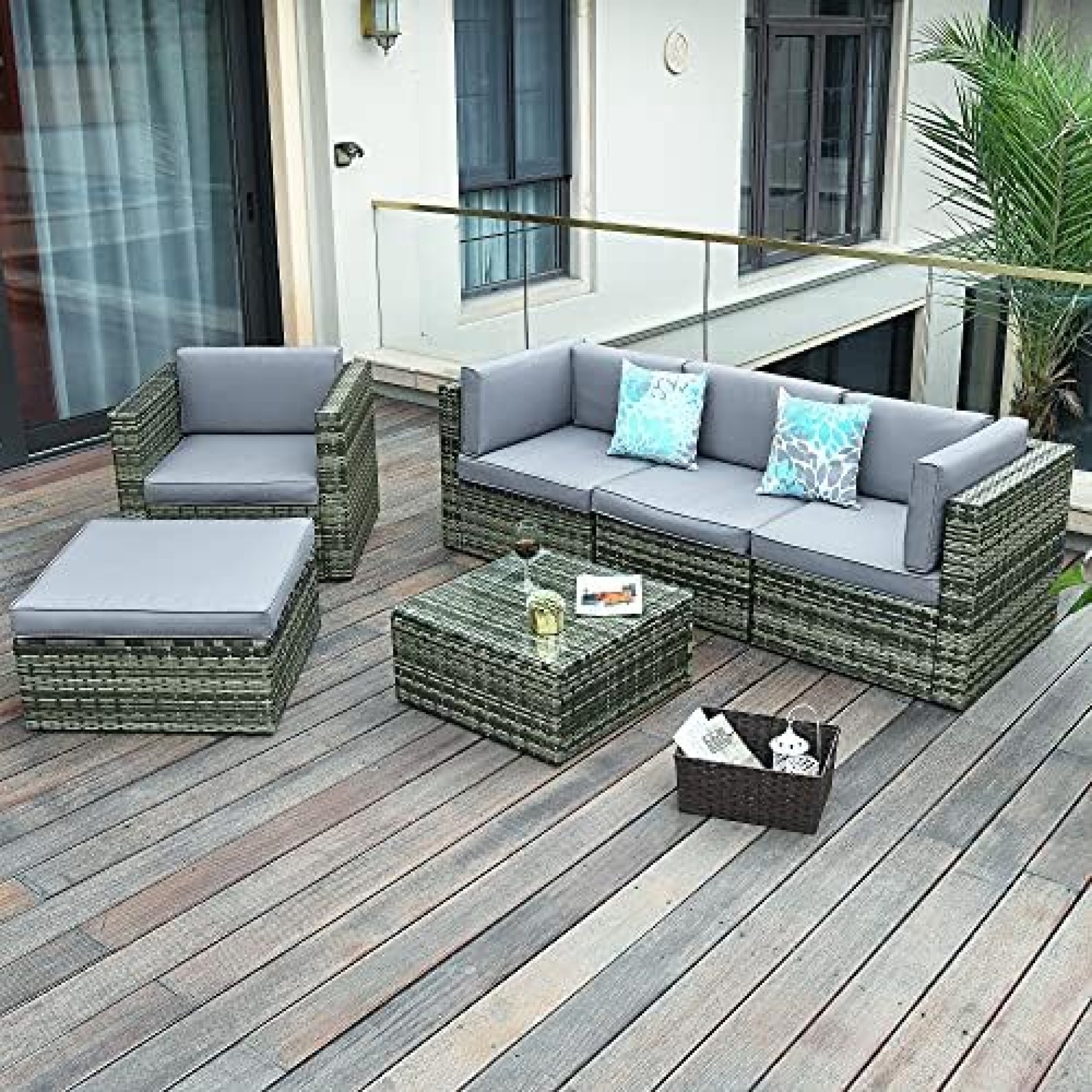 YITAHOME 6 Piece Outdoor Patio Furniture Sets, All-Weather Wicker Sectional Sofa Patio Conversation Set with Ottoman, Coffee Table and Cushions, Gray Gradient YITAHOME 6 Piece Outdoor Patio Furniture Sets, All-Weather Wicker Sectional Sofa Patio Conversation Set with Ottoman, Coffee Table and Cushions, Gray Gradient