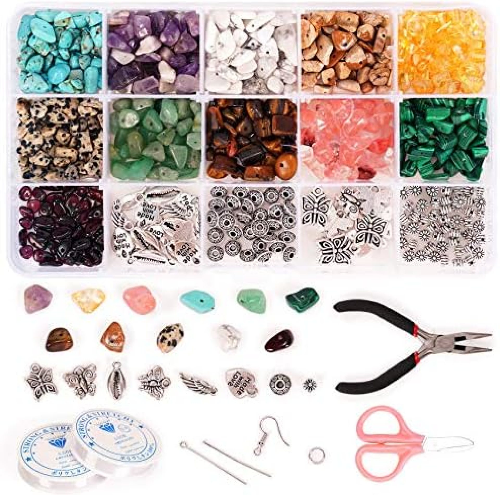 WeeYo 840+pcs Natural Gemstone Beads Kit,Irregular Chips Stone Beads for Handmade Necklace Bracelet Earring Jewelry Making Supplies WeeYo 840+pcs Natural Gemstone Beads Kit,Irregular Chips Stone Beads for Handmade Necklace Bracelet Earring Jewelry Making Supplies