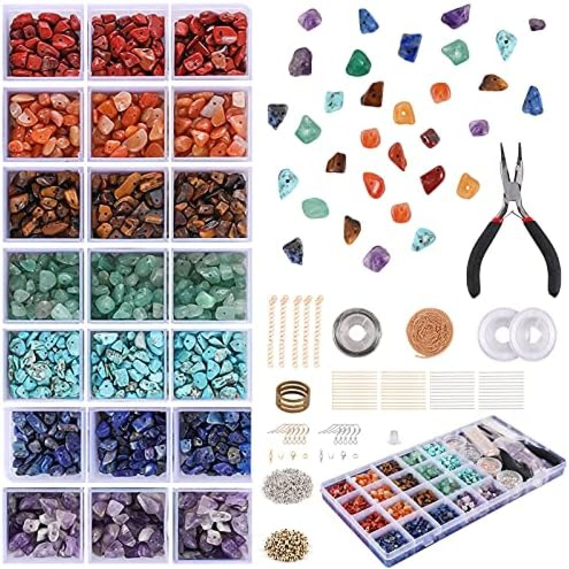 7 Chakra Healing Crystal Chip Stone Beads 2000 PCs Natural Gemstone Beads Kit with Spacers Chain Earring Hooks for Bracelet Necklace Earring Jewelry Making Supplies 7 Chakra Healing Crystal Chip Stone Beads 2000 PCs Natural Gemstone Beads Kit with Spacers Chain Earring Hooks for Bracelet Necklace Earring Jewelry Making Supplies