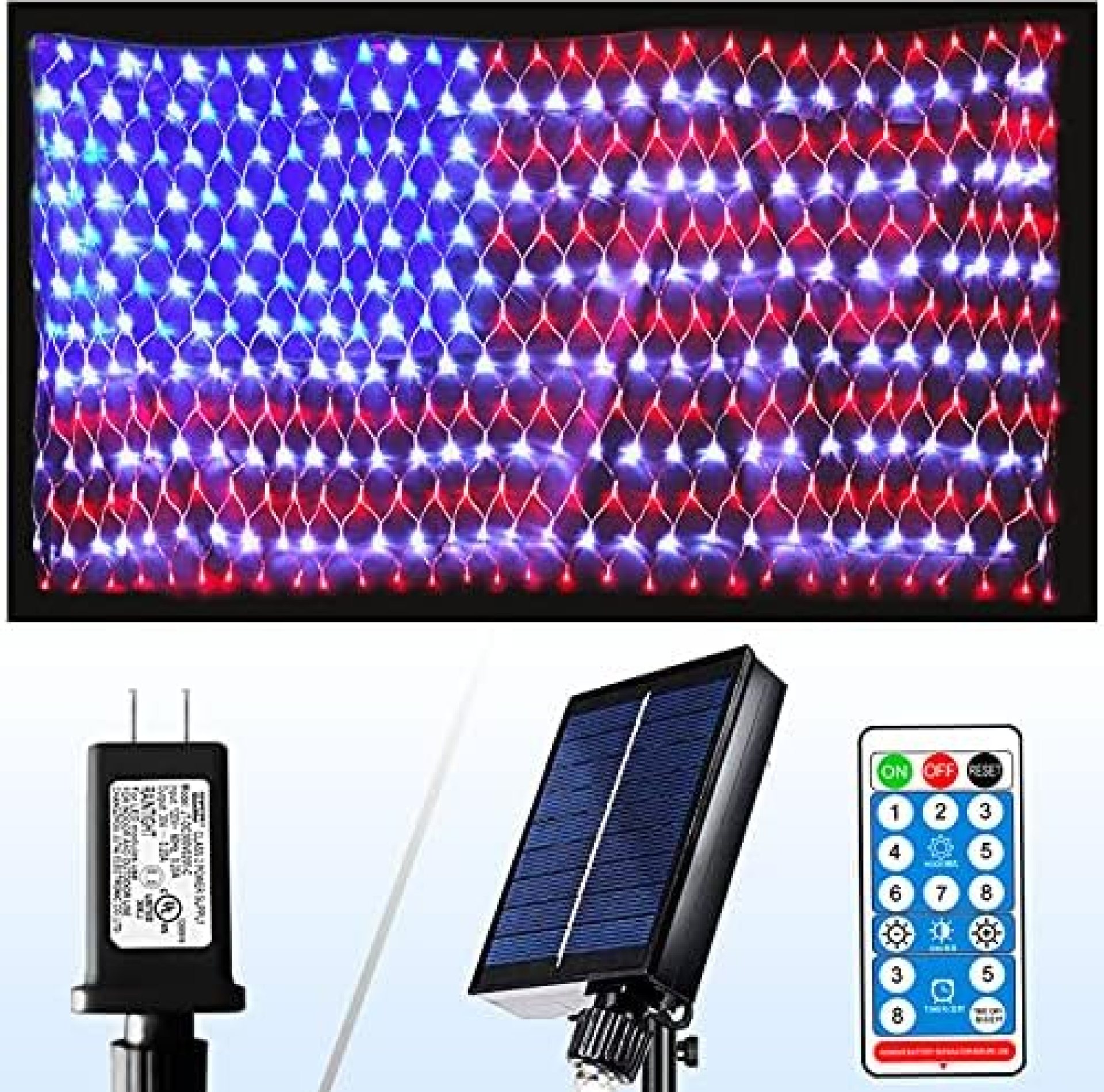 Decute Upgraded American Flag String Lights, Waterproof 390 Led Solar Flag Net Light of The United States with Remote for Christmas Decorations, Yard,Garden, Festival, Holiday, Party Decoration Decute Upgraded American Flag String Lights, Waterproof 390 Led Solar Flag Net Light of The United States with Remote for Christmas Decorations, Yard,Garden, Festival, Holiday, Party Decoration